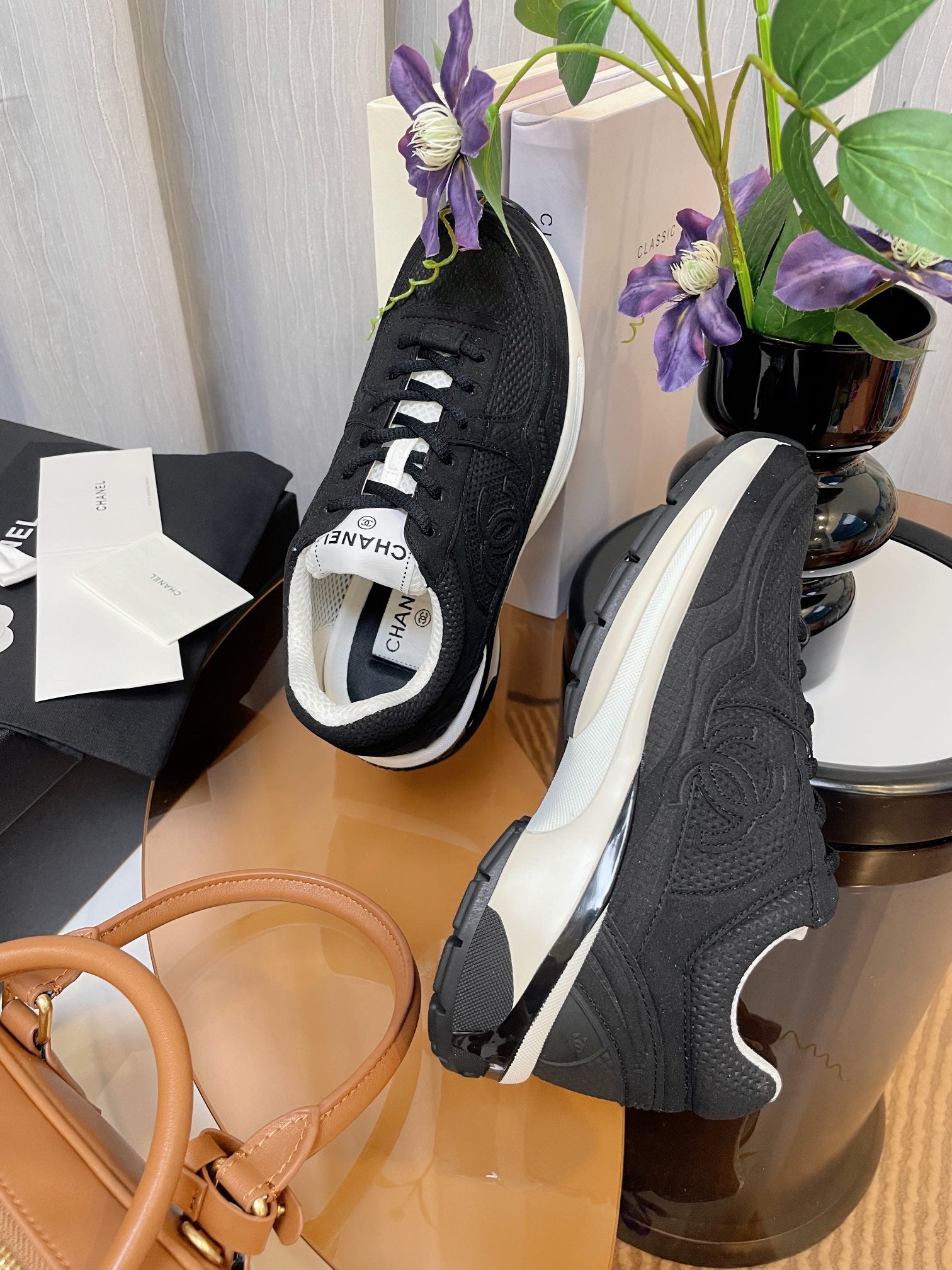 cc classic sneaker black fabric calfskin