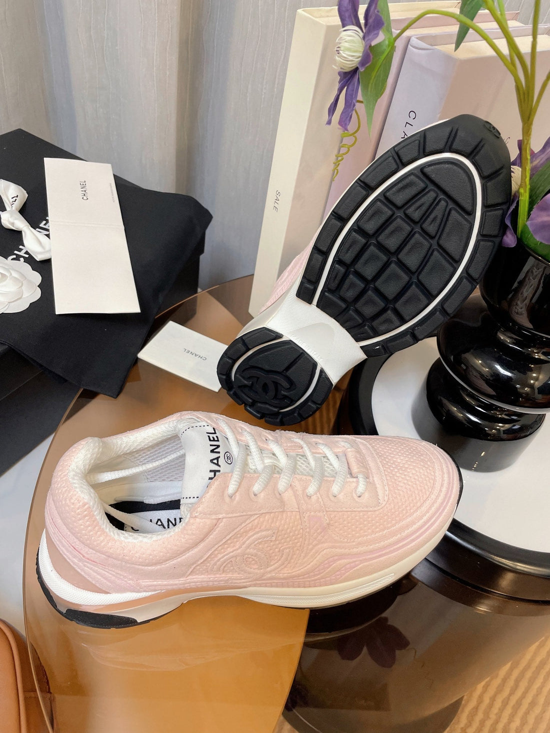 cc classic sneaker pink fabric calfskin