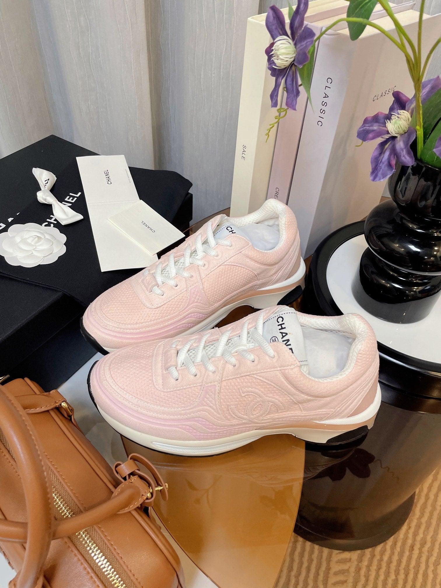 cc classic sneaker pink fabric calfskin