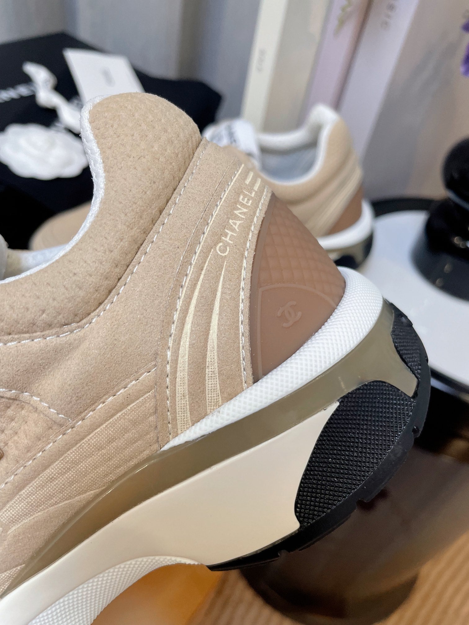 cc classic sneaker beige fabric calfskin