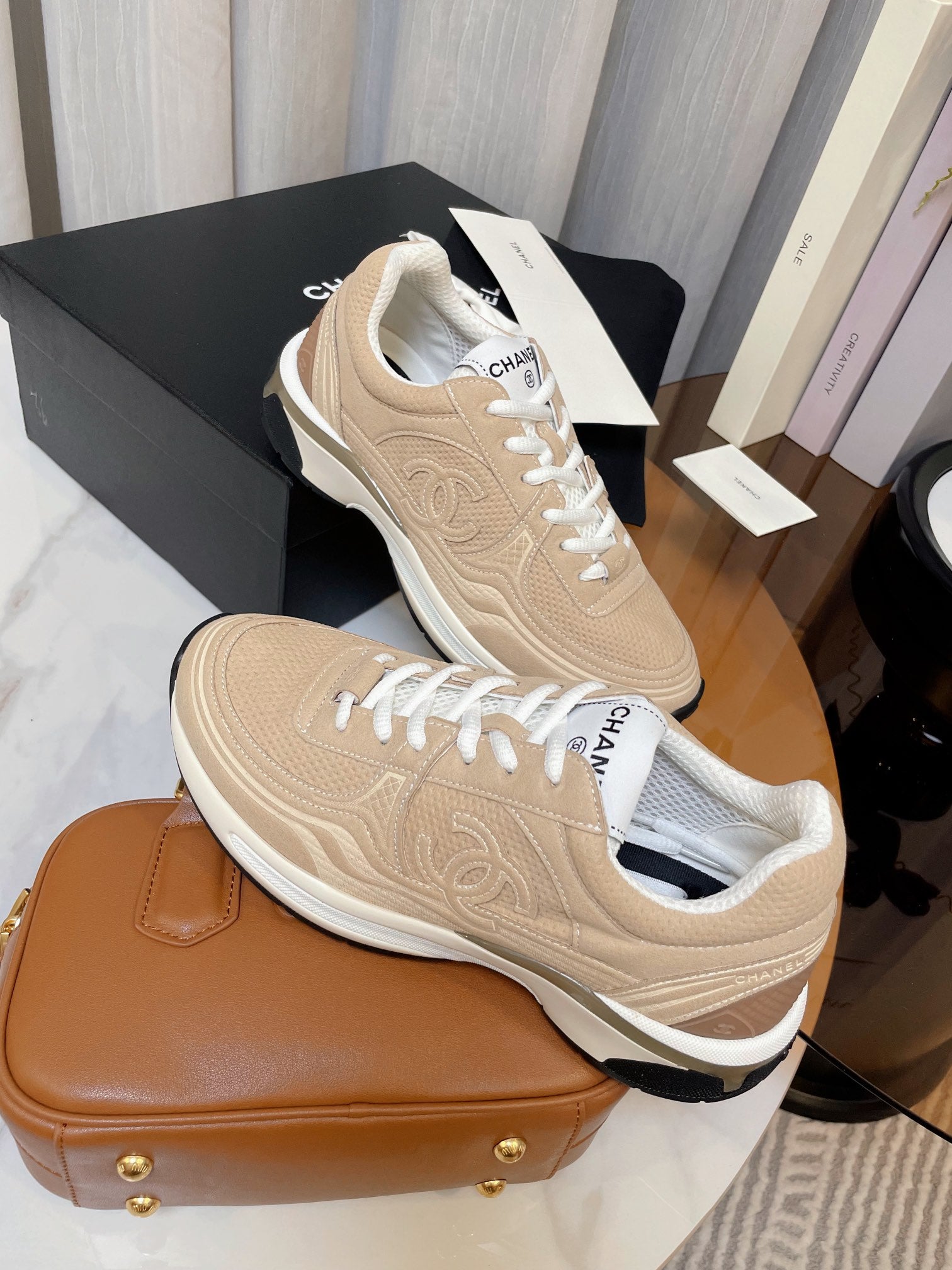 cc classic sneaker beige fabric calfskin