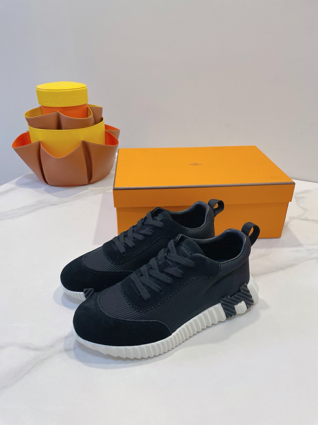 HM  Bouncing sneaker Black mix White Fabric with Suede 212277