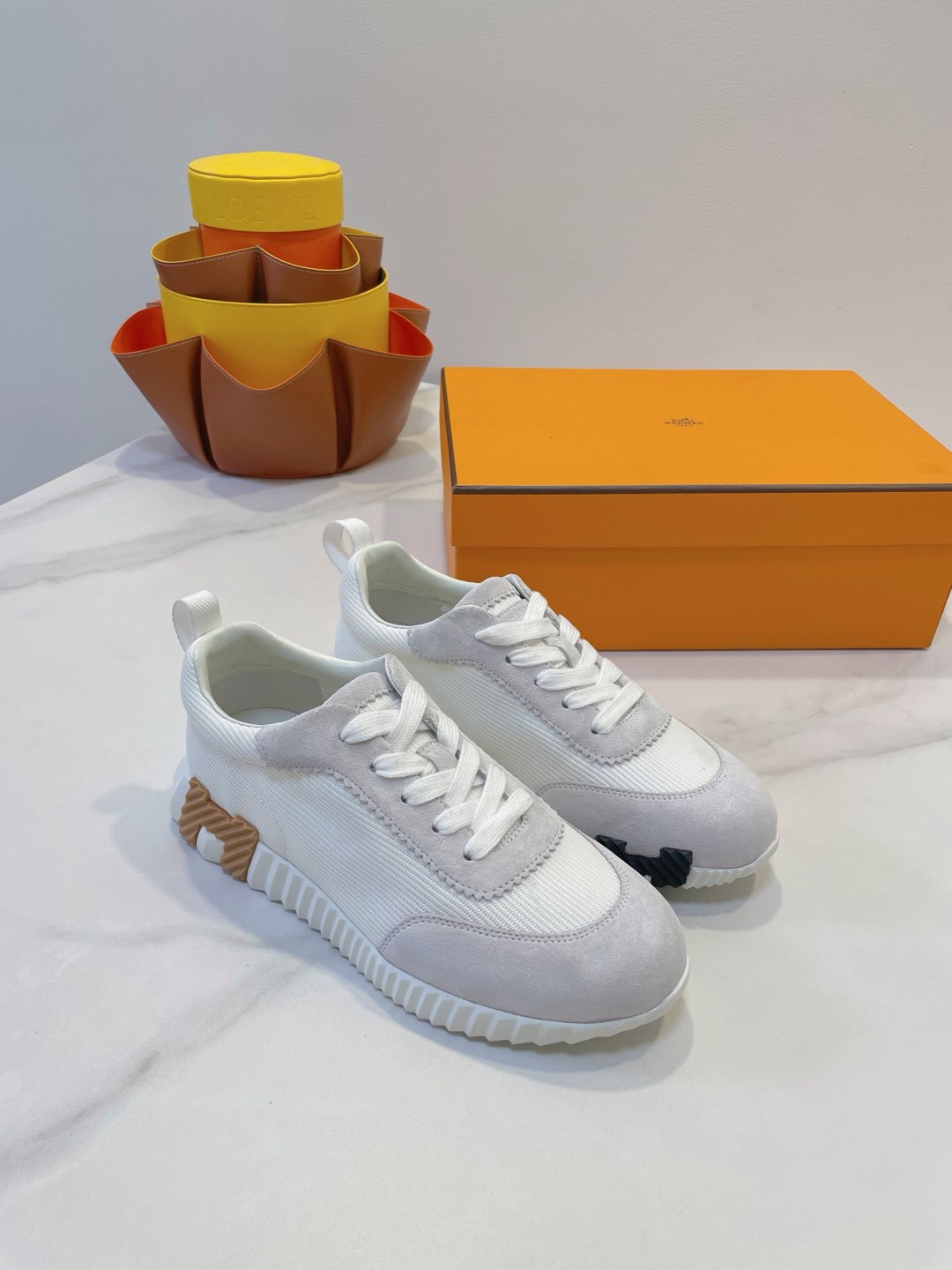 HM  Bouncing sneaker White mix Beige Grey Fabric with Suede 212279