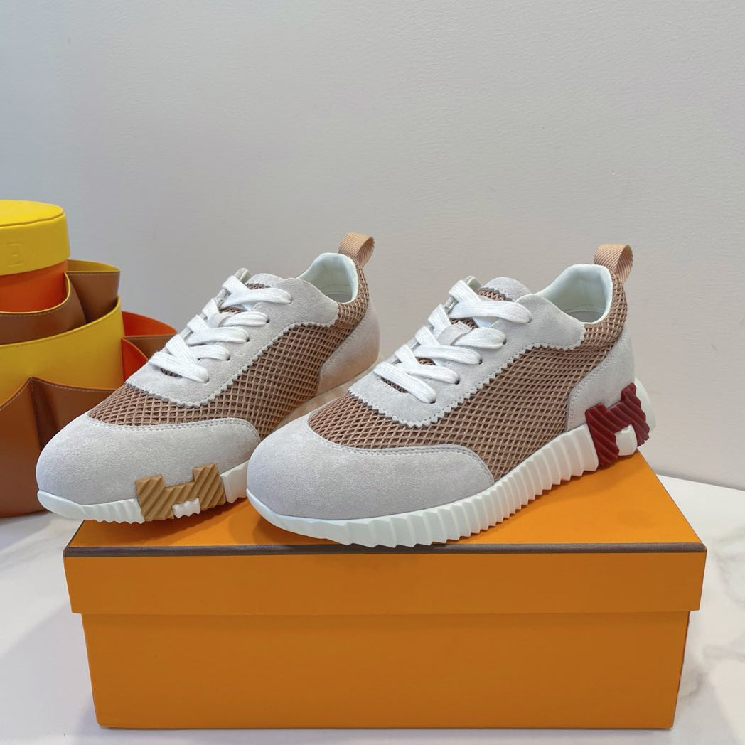 HM  Bouncing sneaker Beige Gray mix Velvet Rose Fabric with Suede 212283