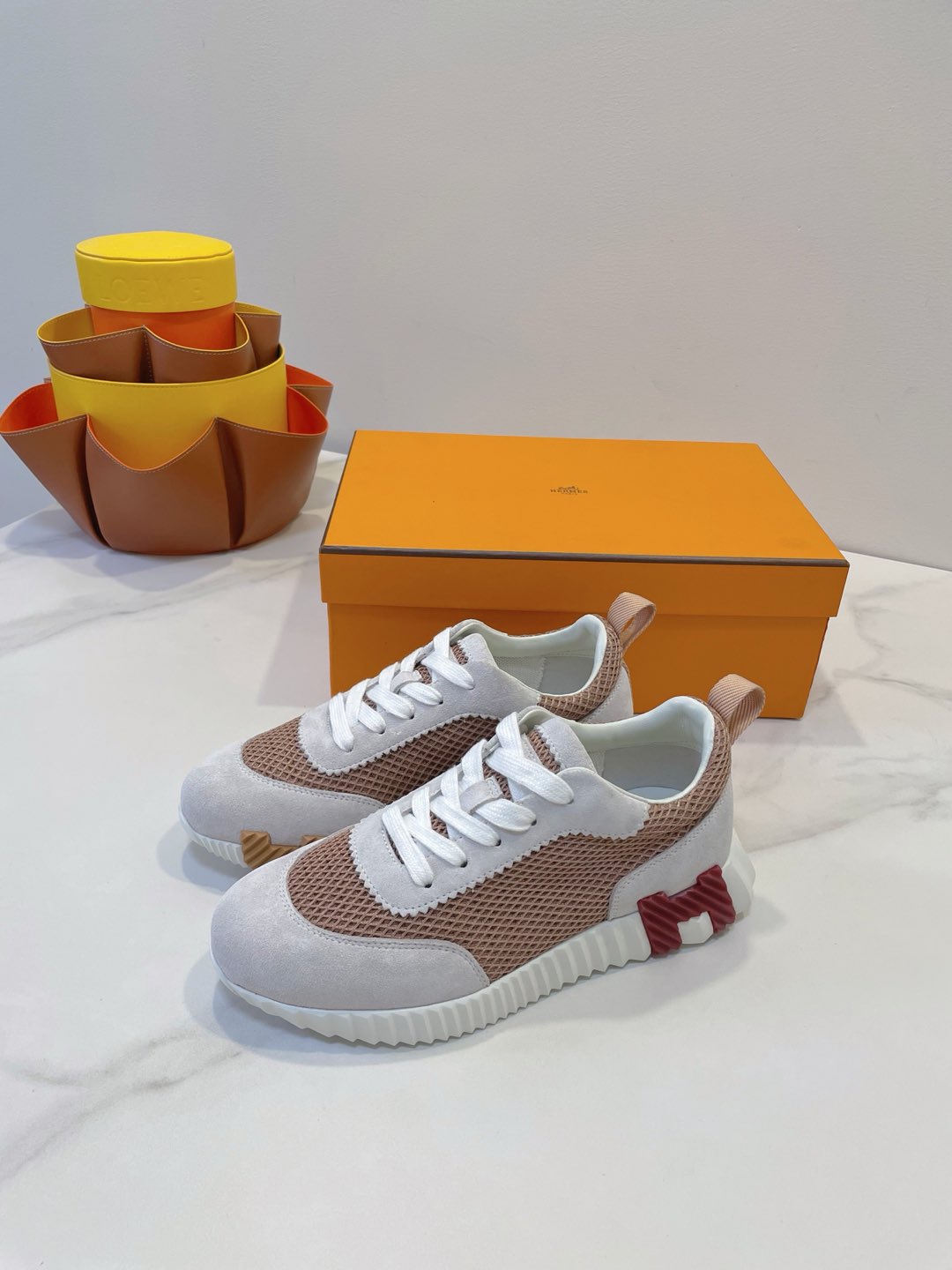 HM  Bouncing sneaker Beige Gray mix Velvet Rose Fabric with Suede 212283