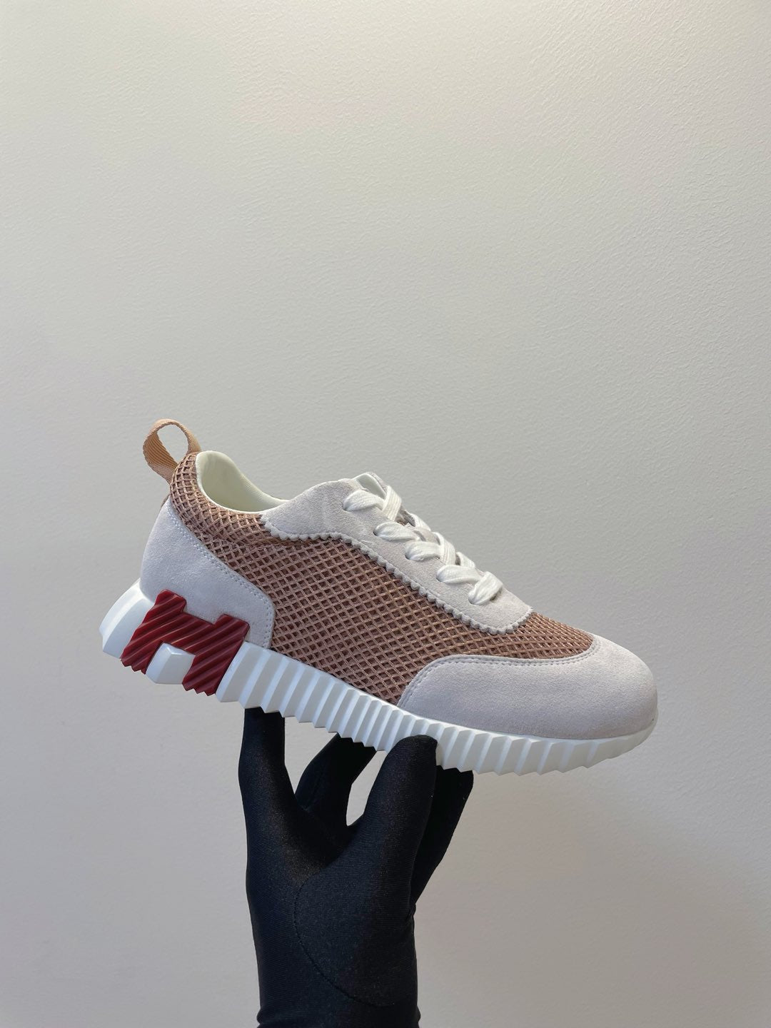 HM  Bouncing sneaker Beige Gray mix Velvet Rose Fabric with Suede 212283