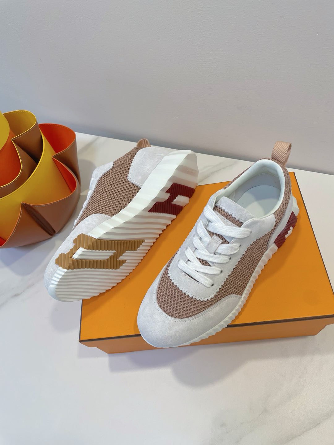 HM  Bouncing sneaker Beige Gray mix Velvet Rose Fabric with Suede 212283