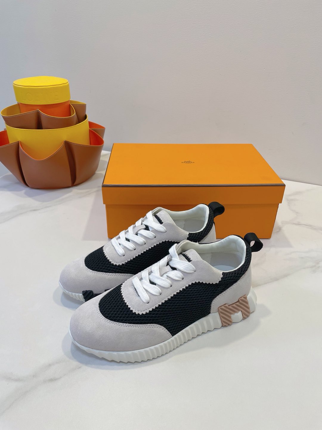 HM  Bouncing sneaker Beige Gray mix Black Fabric with Suede 212284