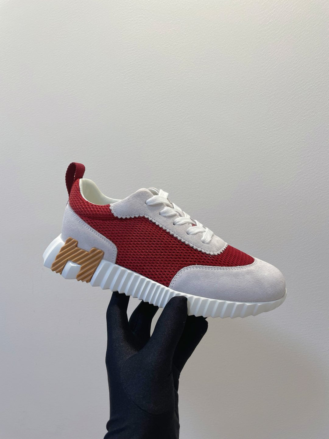 HM  Bouncing sneaker Beige Gray mix Red Fabric with Suede 212285