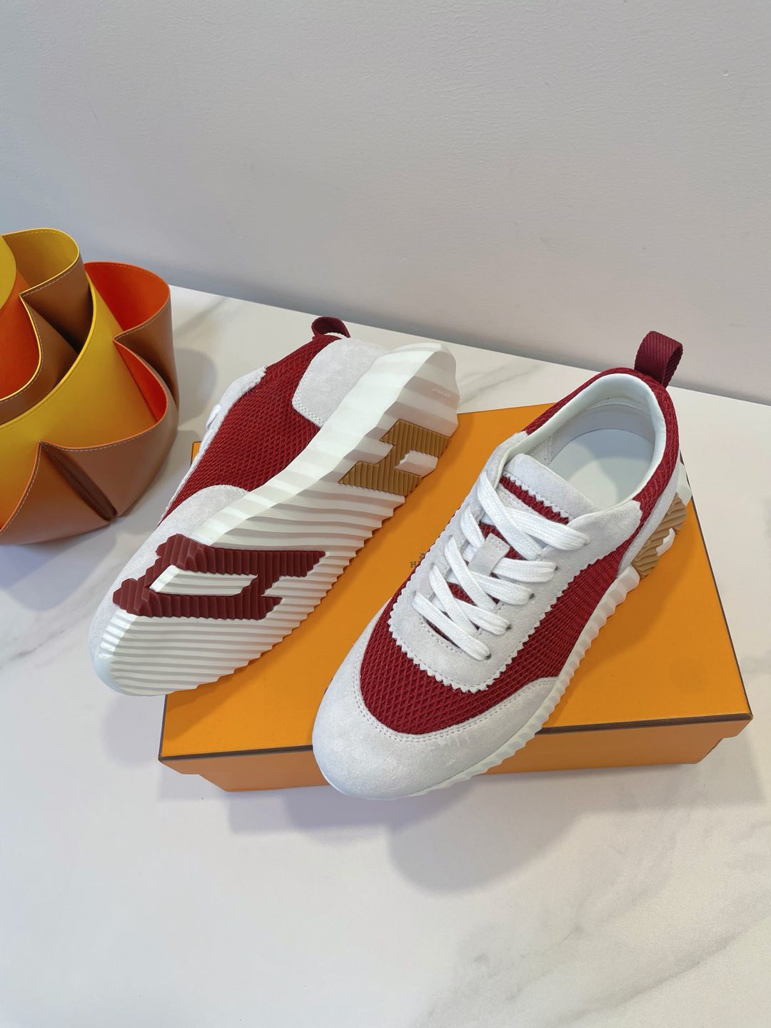 HM  Bouncing sneaker Beige Gray mix Red Fabric with Suede 212285