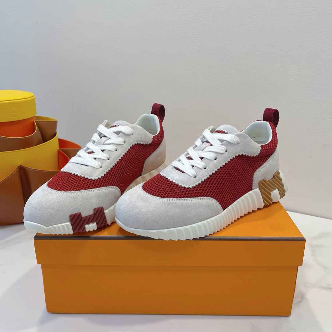 HM  Bouncing sneaker Beige Gray mix Red Fabric with Suede 212285