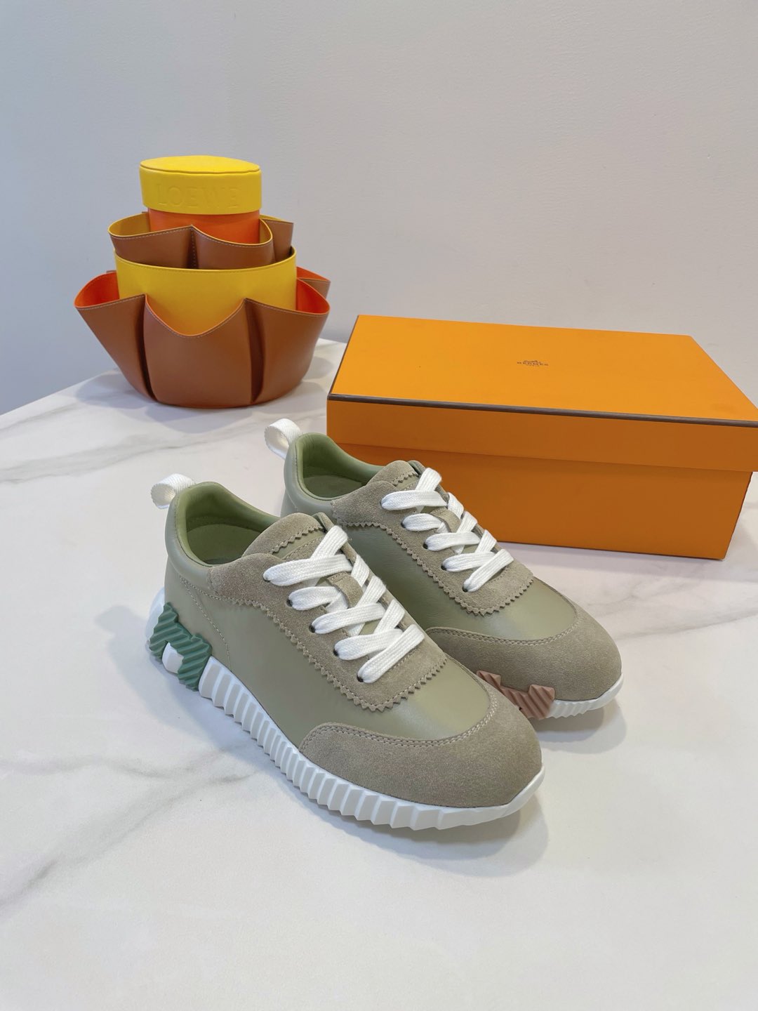 HM  Bouncing sneaker Beige Esquisse Calfskin and Suede 212286