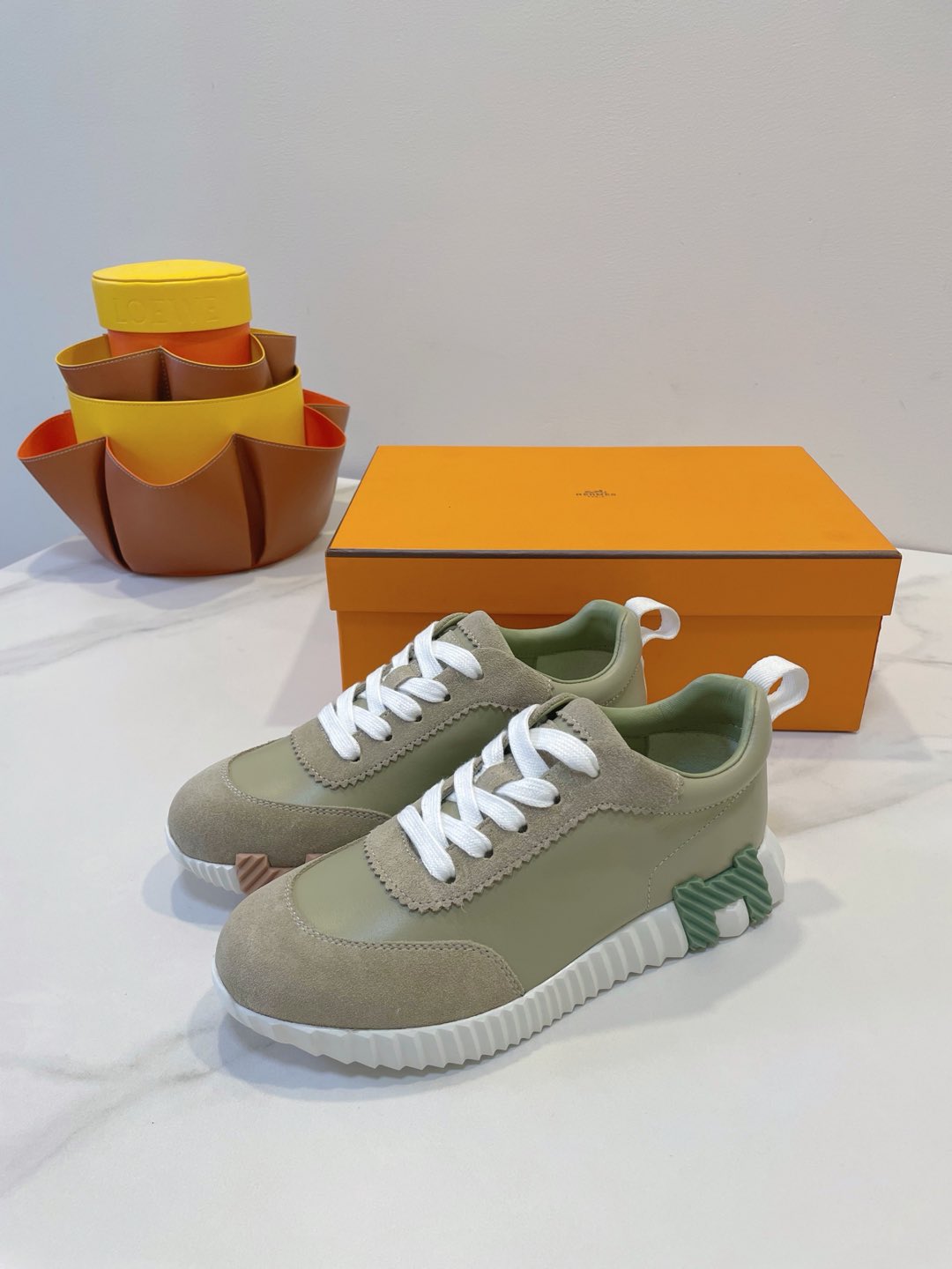 HM  Bouncing sneaker Beige Esquisse Calfskin and Suede 212286