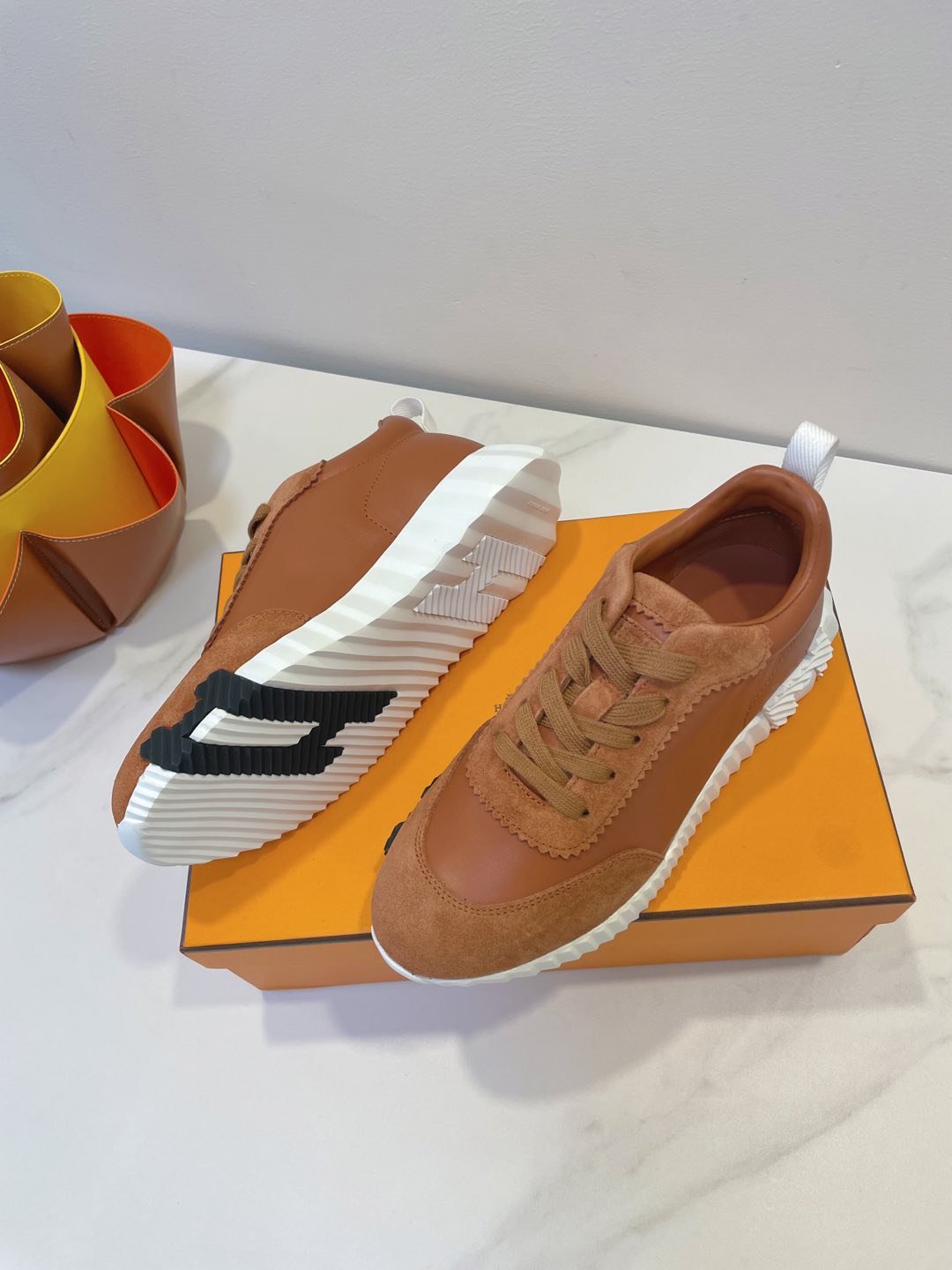 HM  Bouncing sneaker Bronze Brown Calfskin and Suede 212287