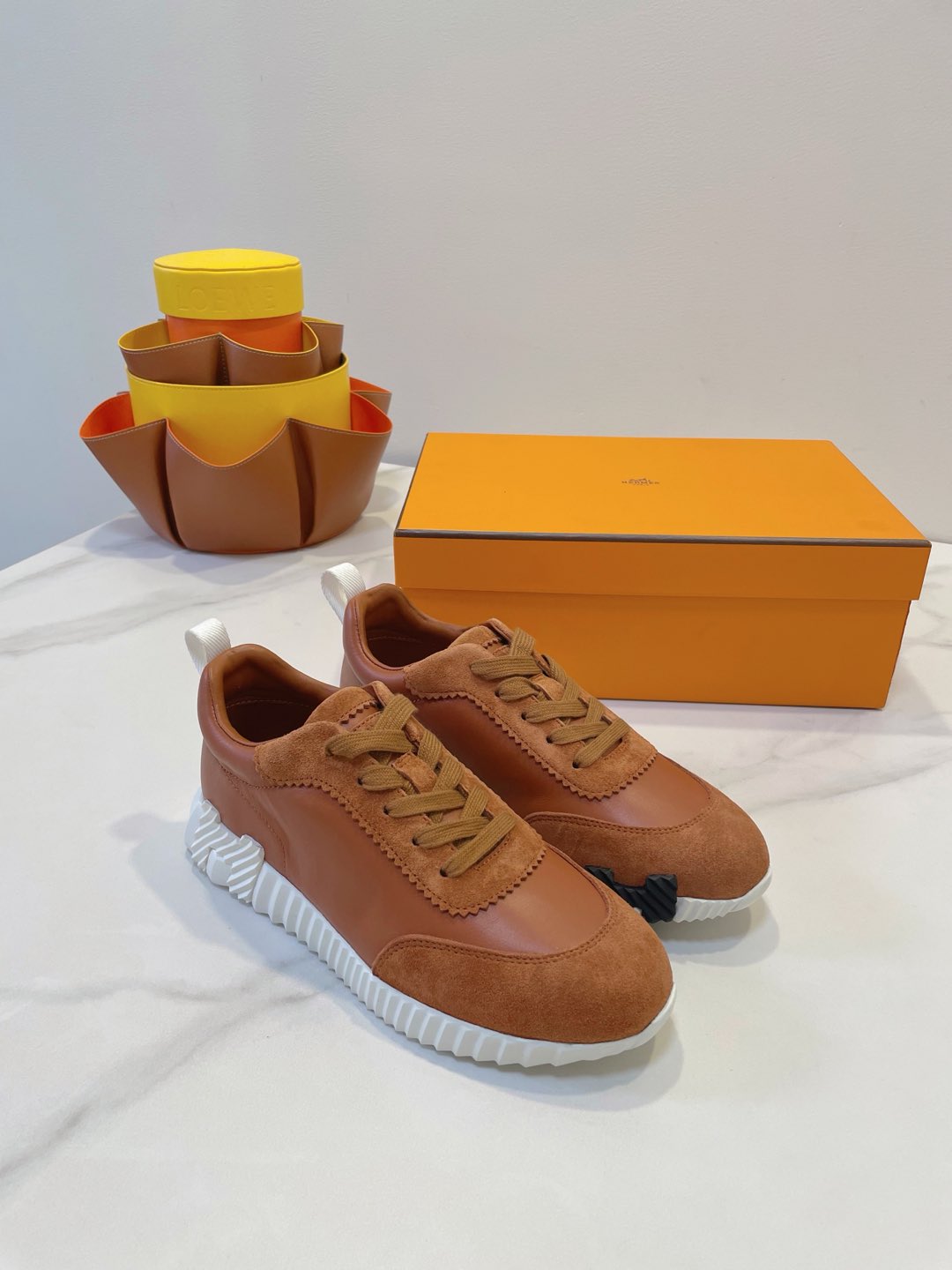 HM  Bouncing sneaker Bronze Brown Calfskin and Suede 212287