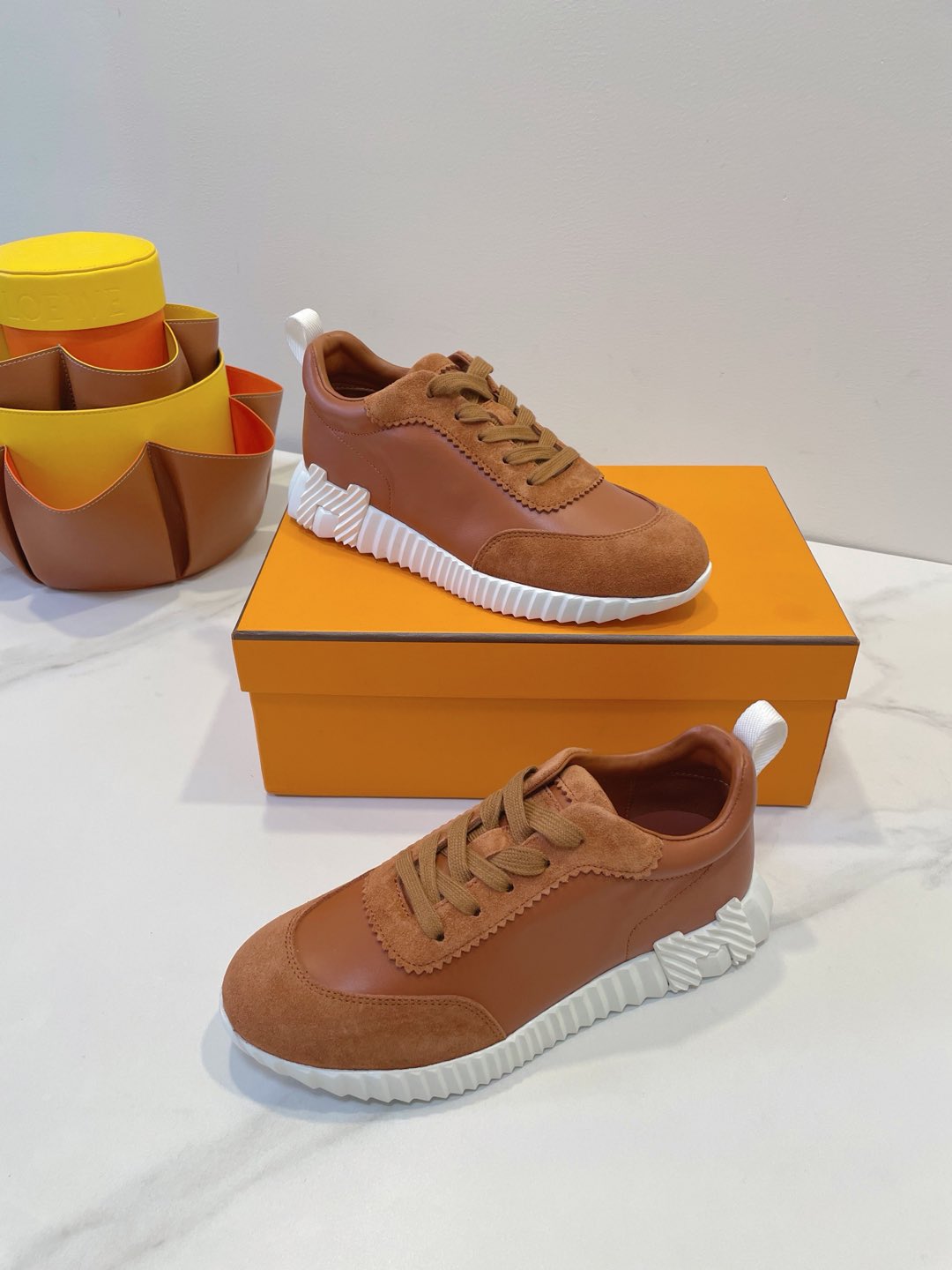 HM  Bouncing sneaker Bronze Brown Calfskin and Suede 212287