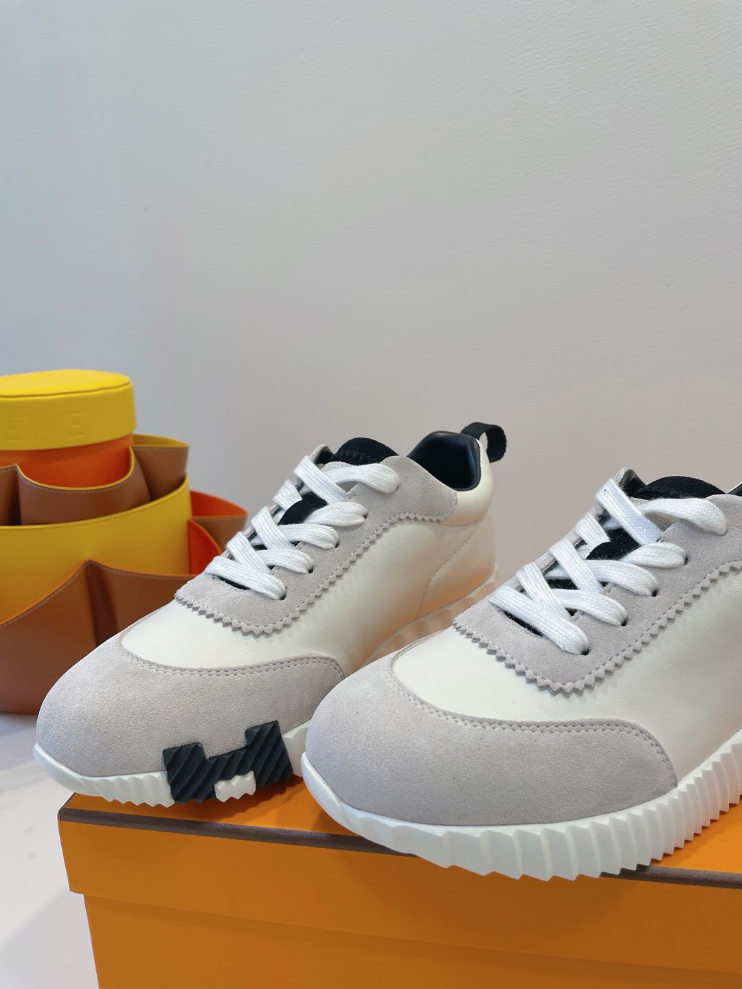 HM  Bouncing sneaker Beige Grey mix White Calfskin and Suede 212288