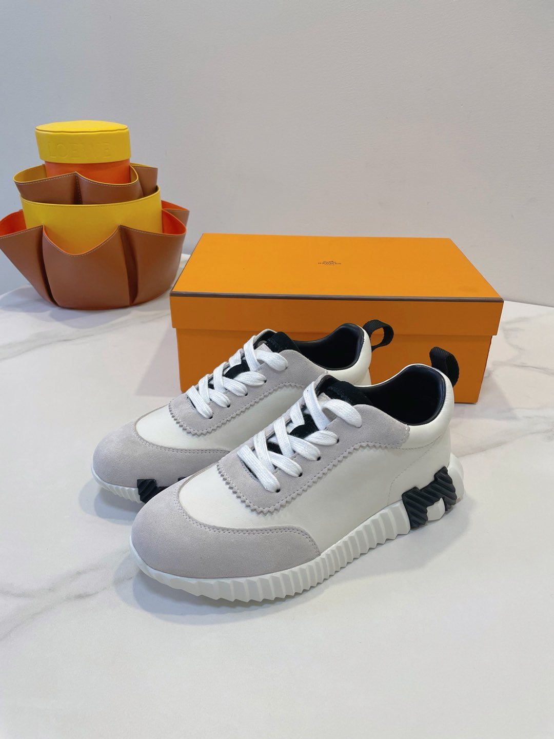HM  Bouncing sneaker Beige Grey mix White Calfskin and Suede 212288
