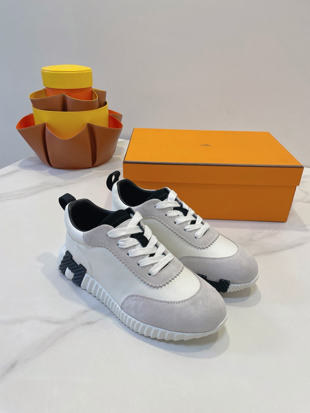 HM  Bouncing sneaker Beige Grey mix White Calfskin and Suede 212288