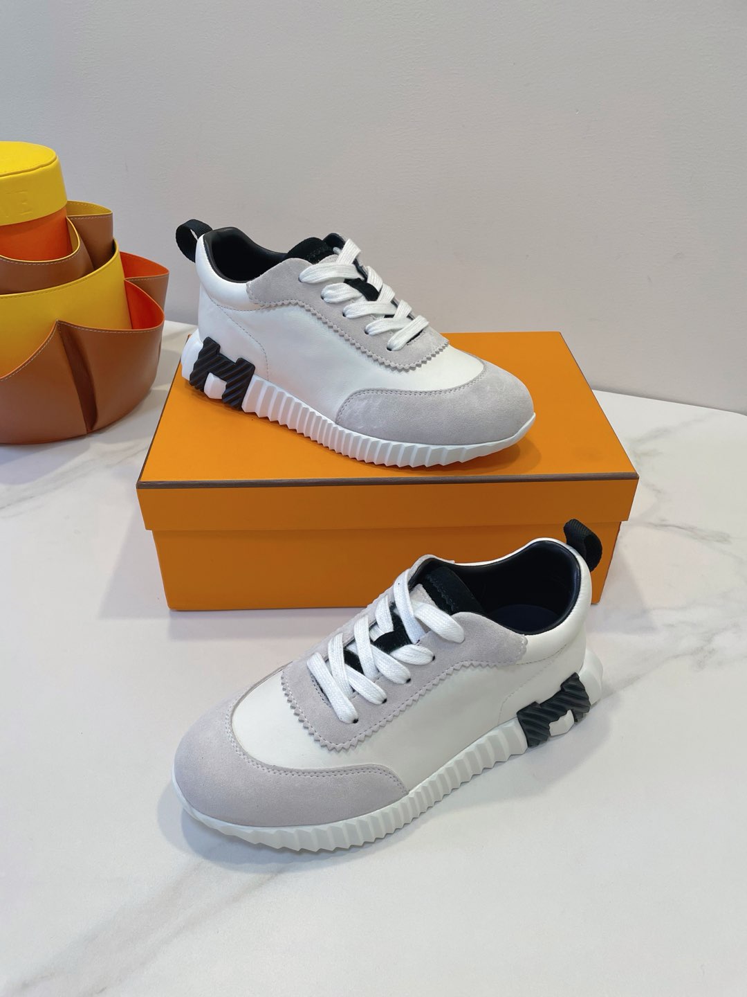 HM  Bouncing sneaker Beige Grey mix White Calfskin and Suede 212288