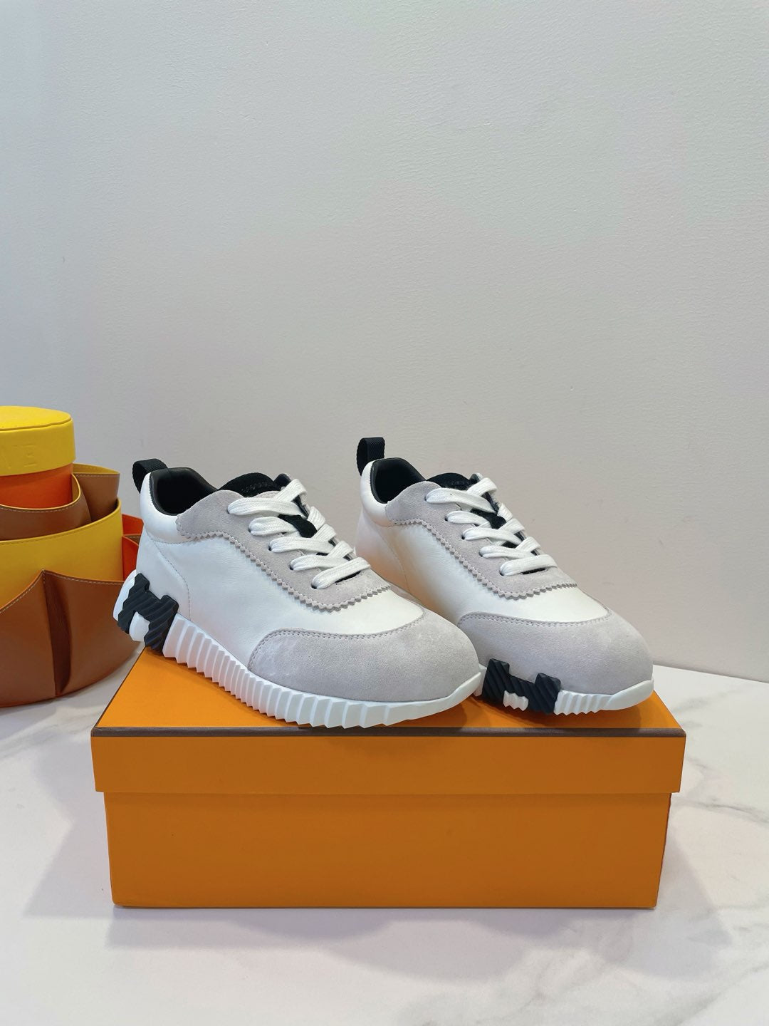 HM  Bouncing sneaker Beige Grey mix White Calfskin and Suede 212288