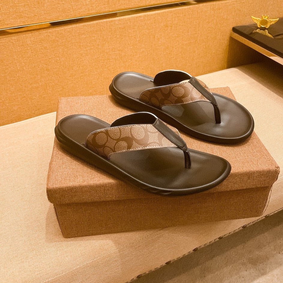 GG Men's Sandals Slide Brown Leather 587239