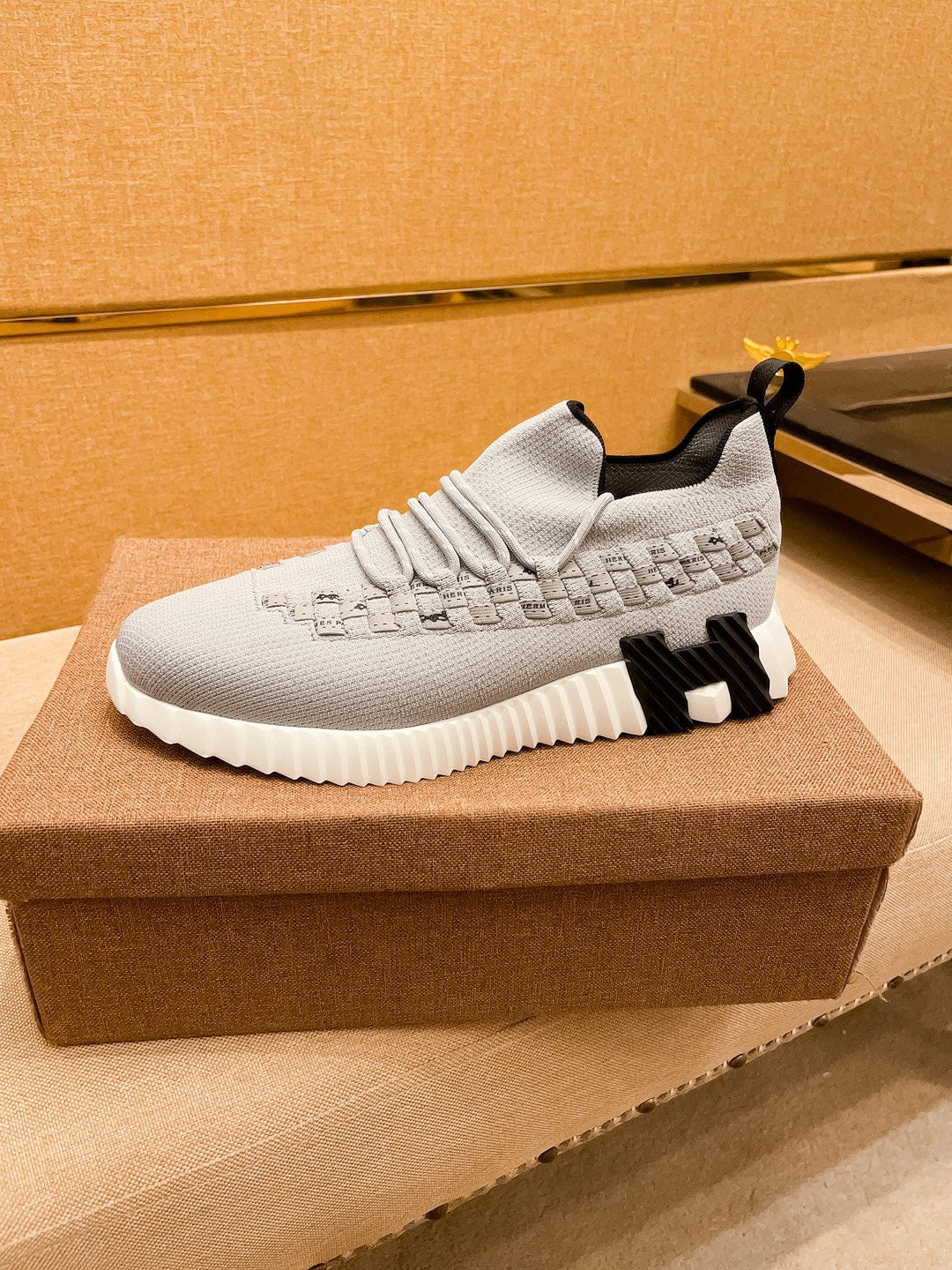 HM Men's Flex Slip-on Sneaker Grey Knit Cowhide 671703