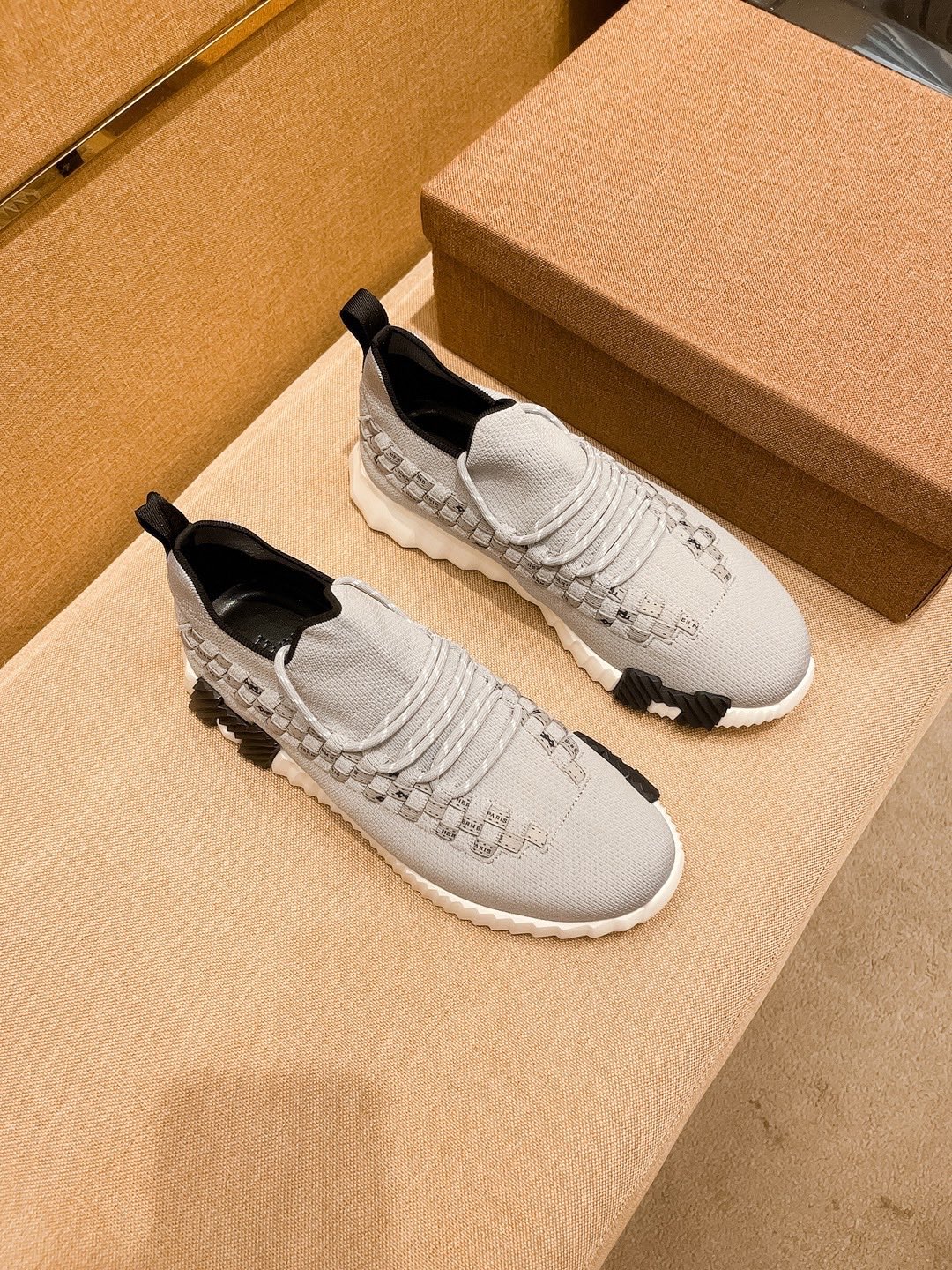 HM Men's Flex Slip-on Sneaker Grey Knit Cowhide 671703