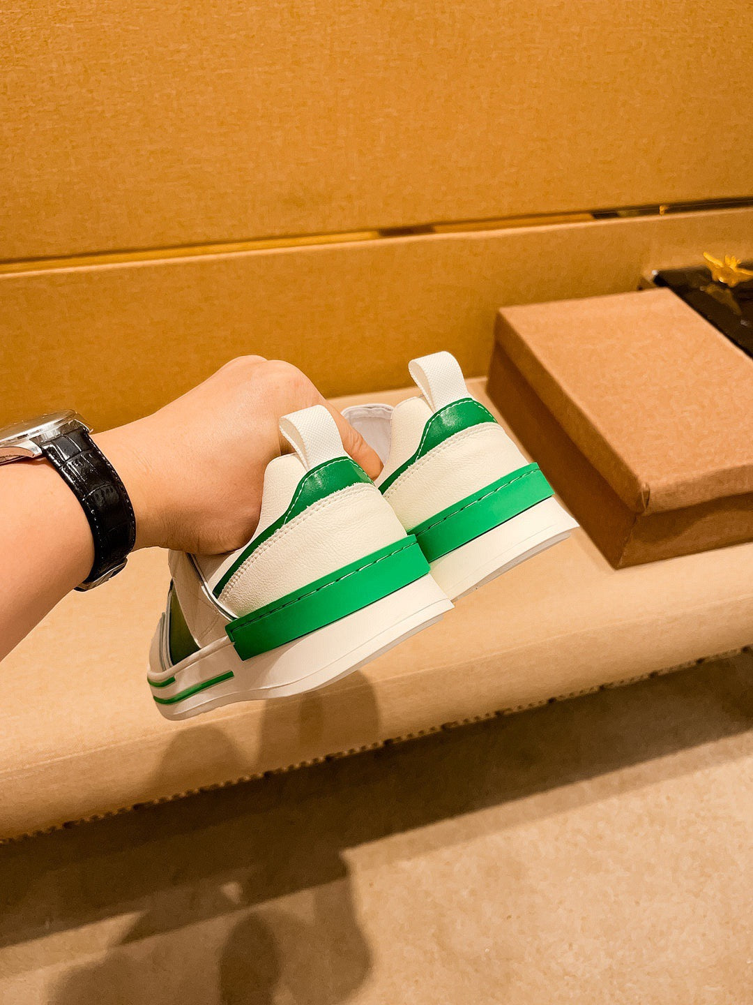 GG Men's Sneaker White Green Cowhide 671709