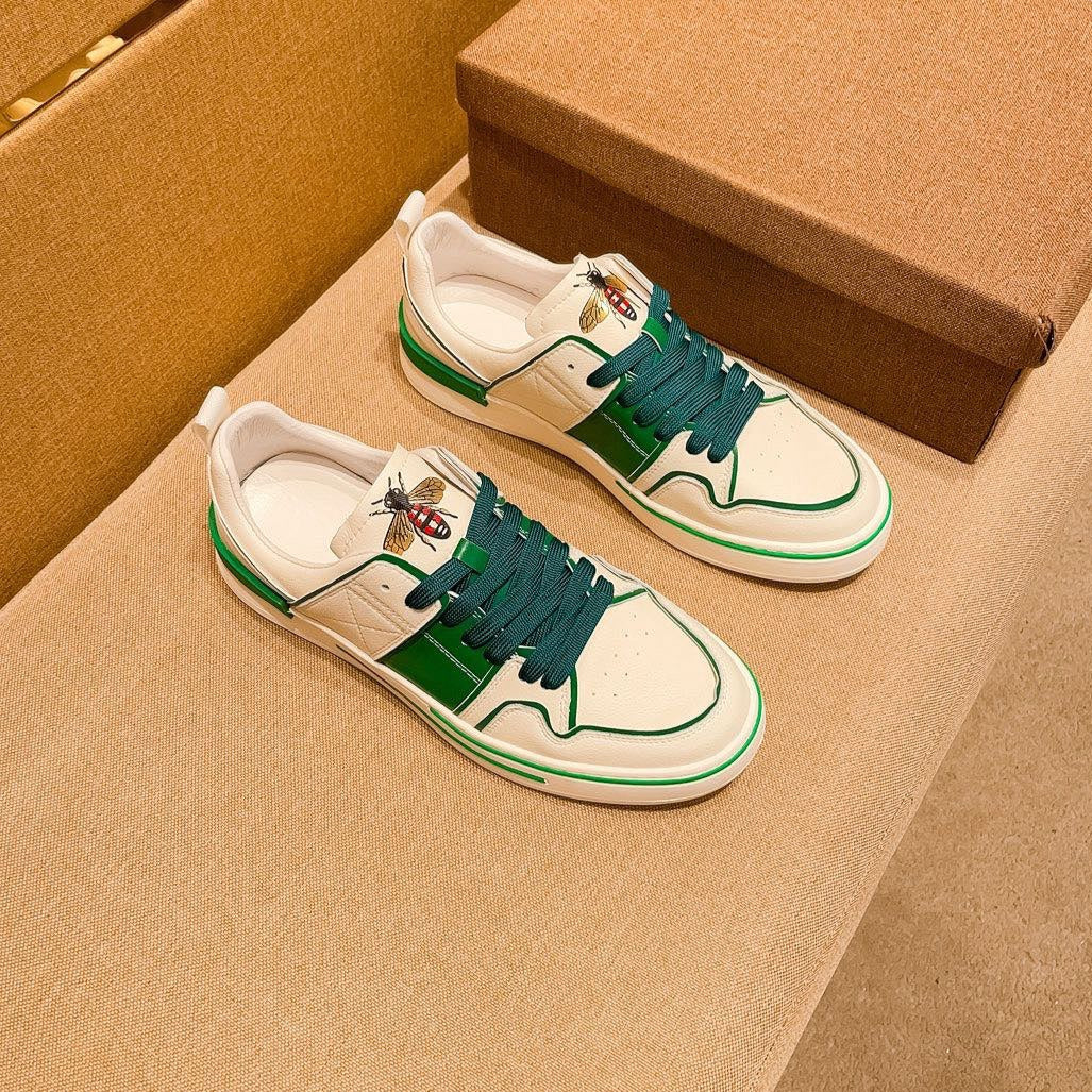 GG Men's Sneaker White Green Cowhide 671709