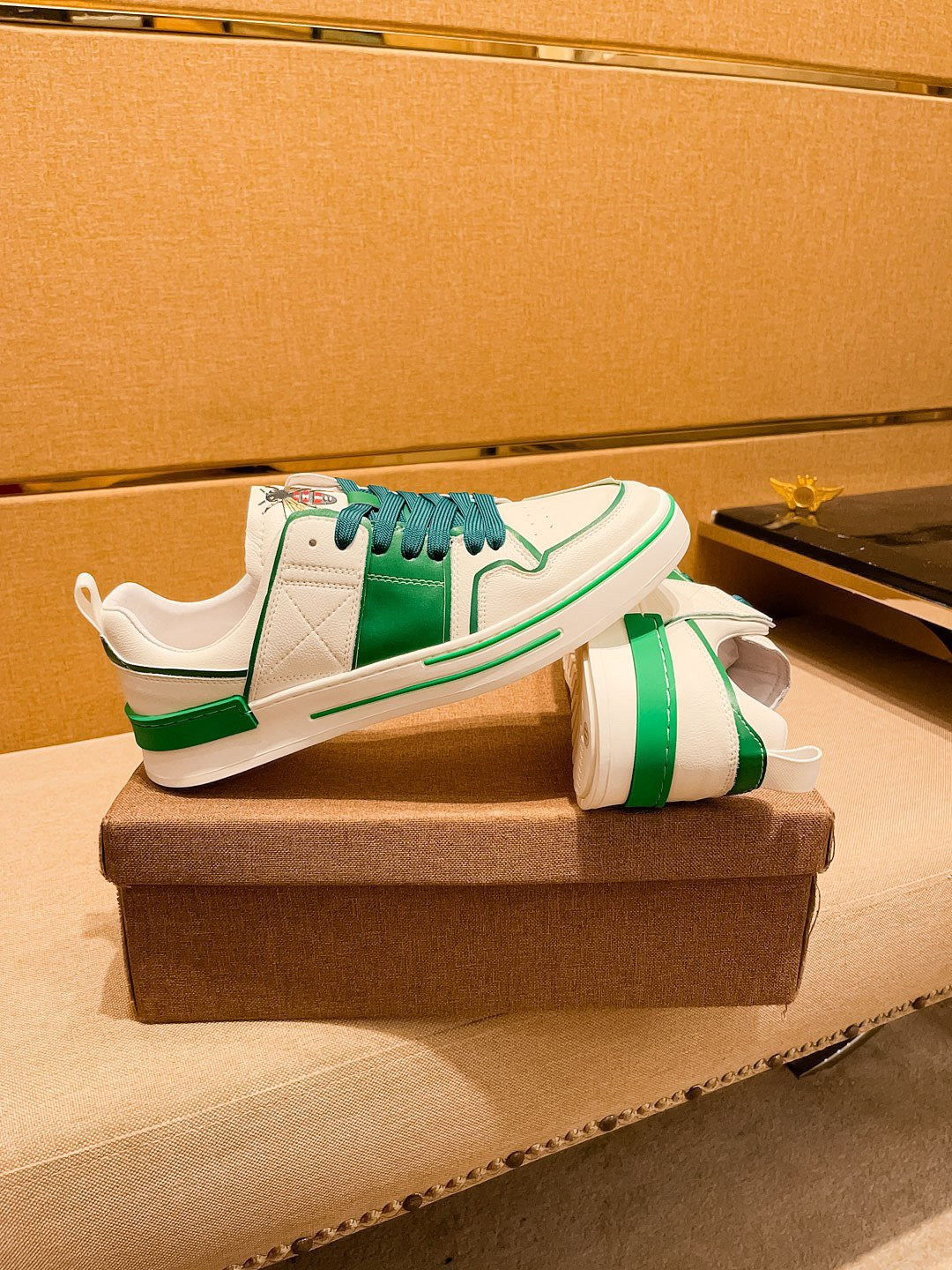 GG Men's Sneaker White Green Cowhide 671709