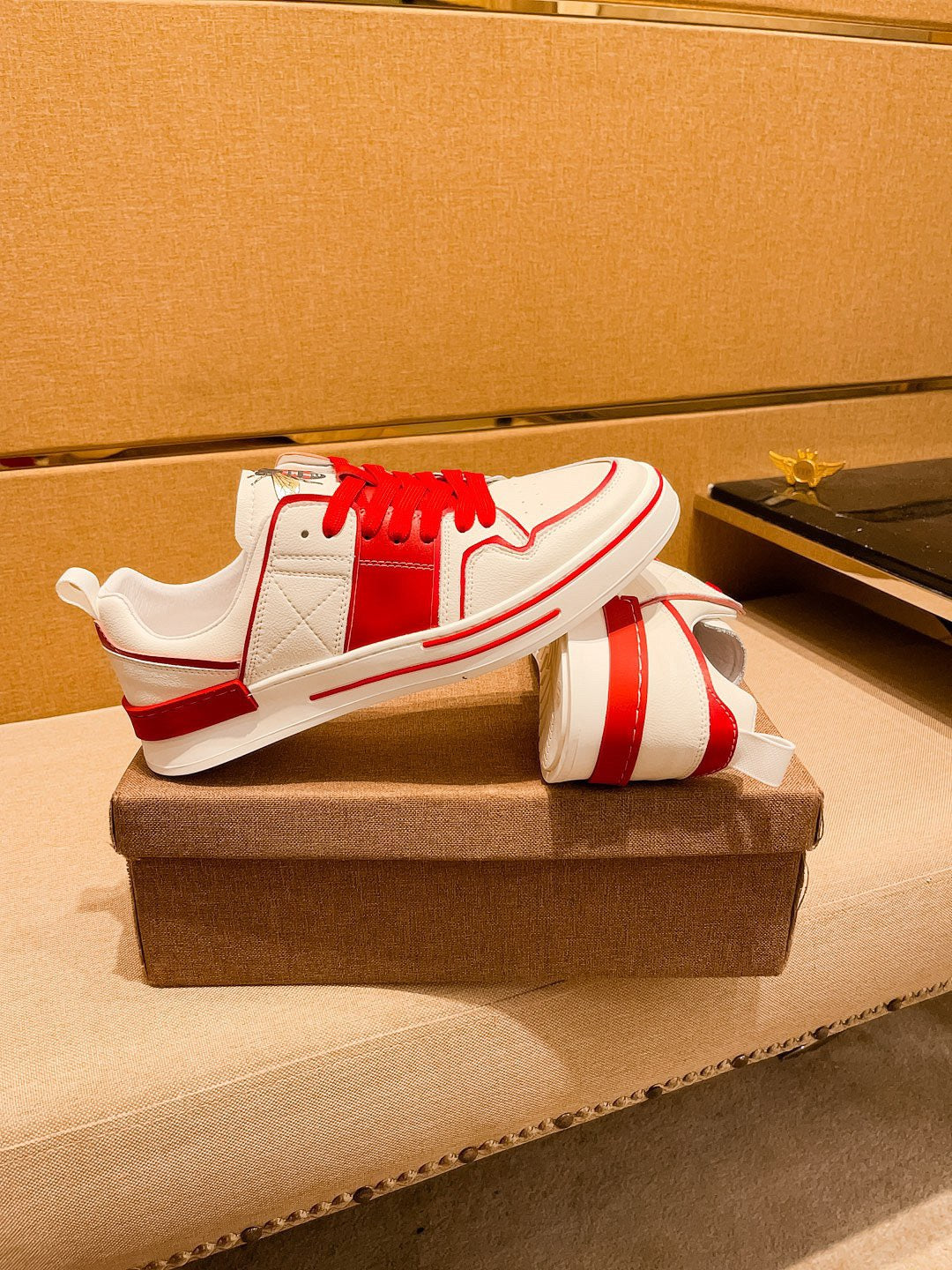 GG Men's Sneaker White Red Cowhide 671710