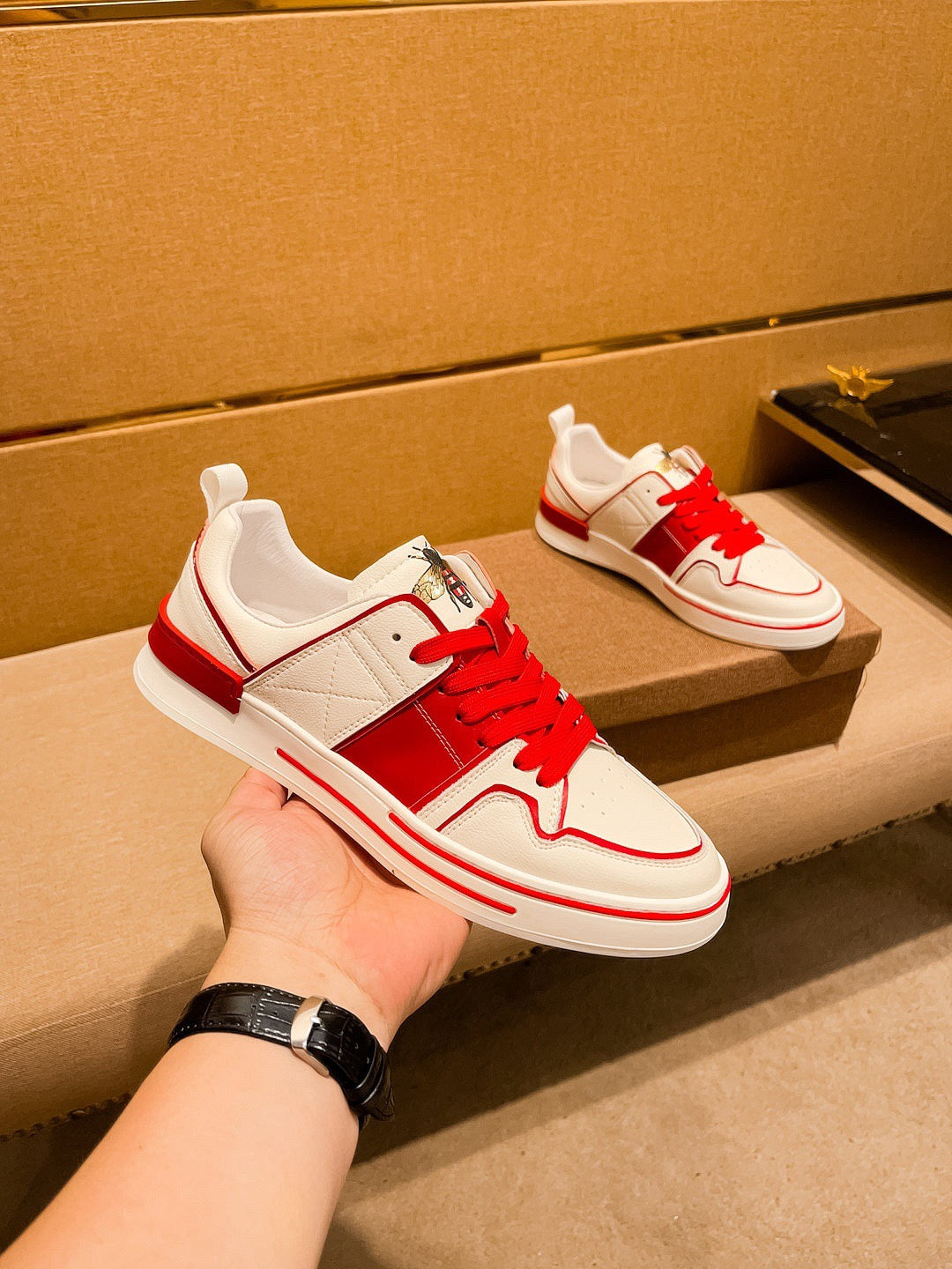 GG Men's Sneaker White Red Cowhide 671710