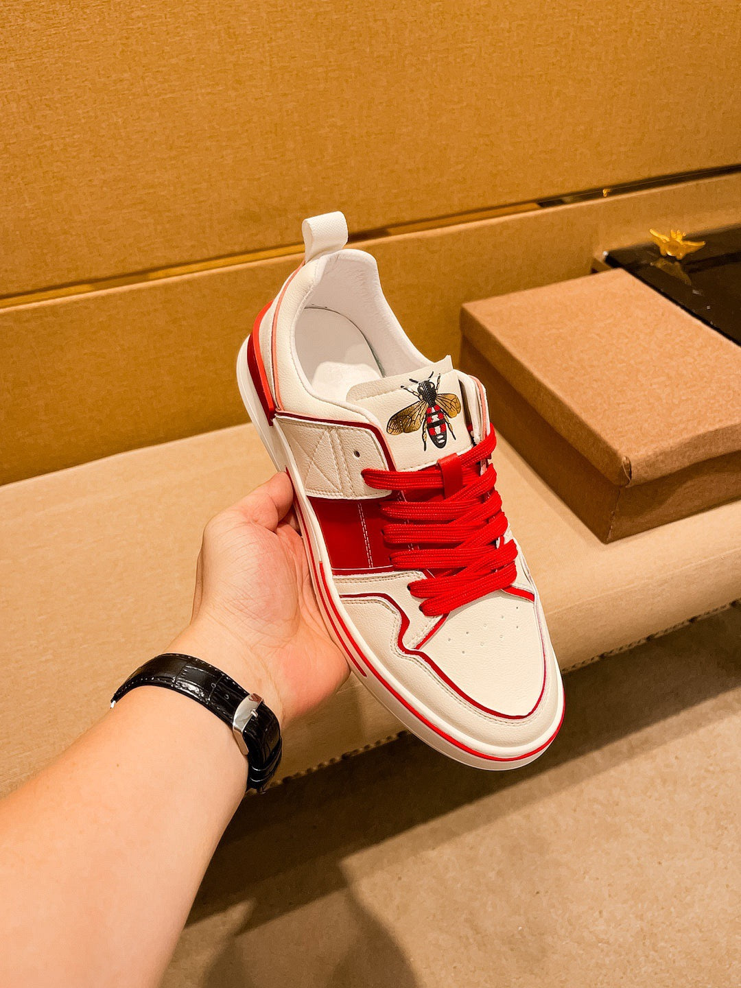 GG Men's Sneaker White Red Cowhide 671710