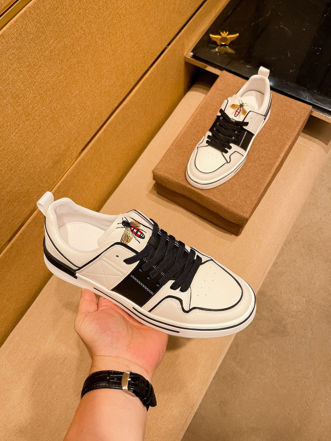 GG Men's Sneaker White Black Cowhide 671711