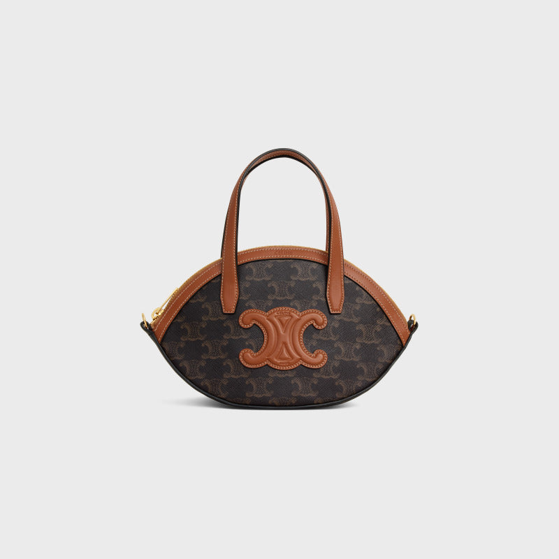 Celine Oval Bag 24cm Triomphe Canvas Brown Calfskin