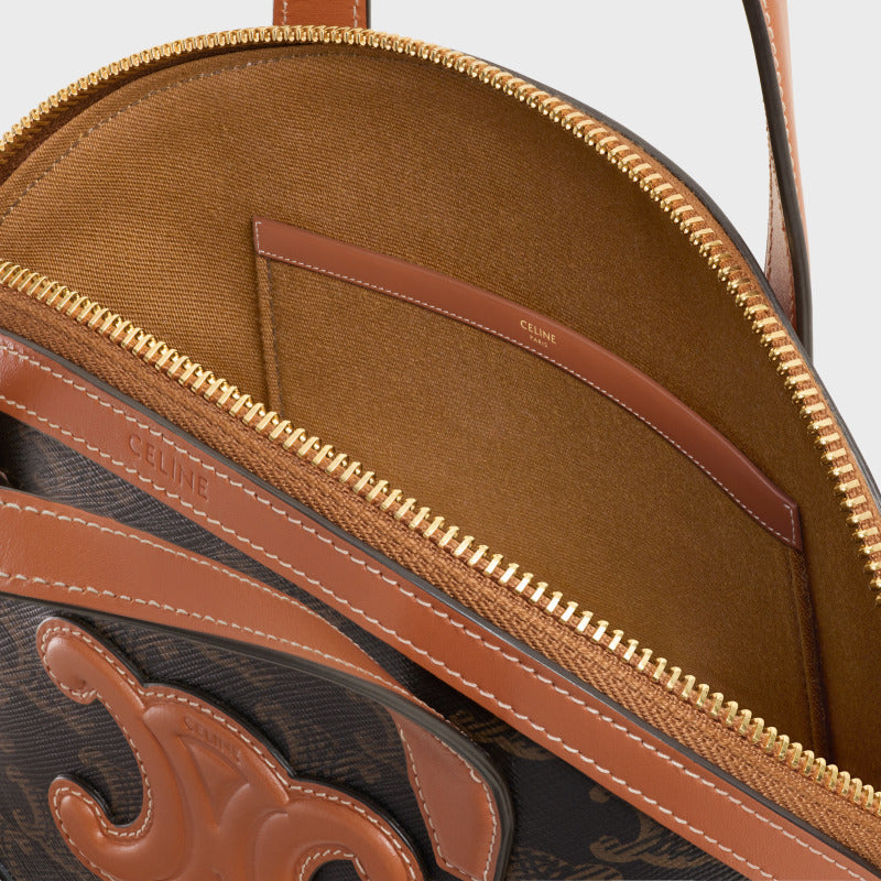 Celine Oval Bag 24cm Triomphe Canvas Brown Calfskin