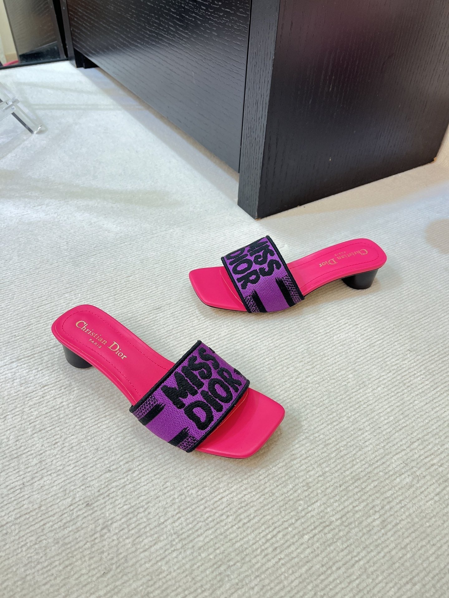 dway heeled slide 35 purple red embroidered cotton