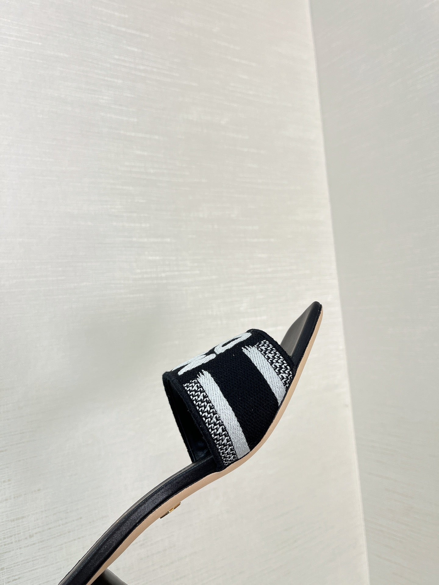 dway heeled slide 35 black embroidered cotton
