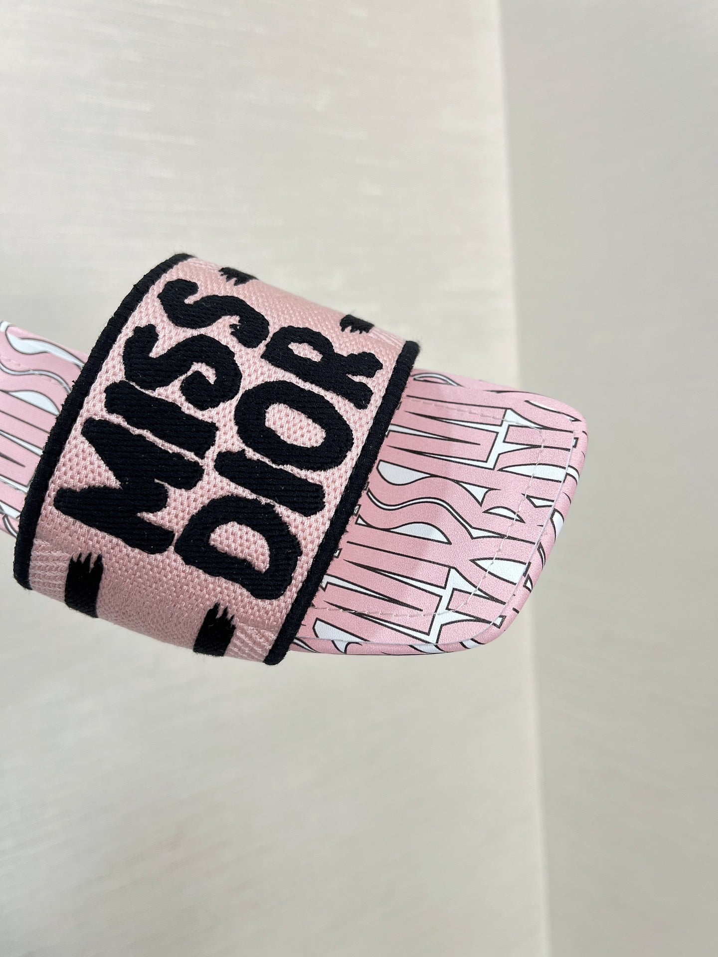 dway heeled slide 35 embroidered cotton pink miss cd alllover motif