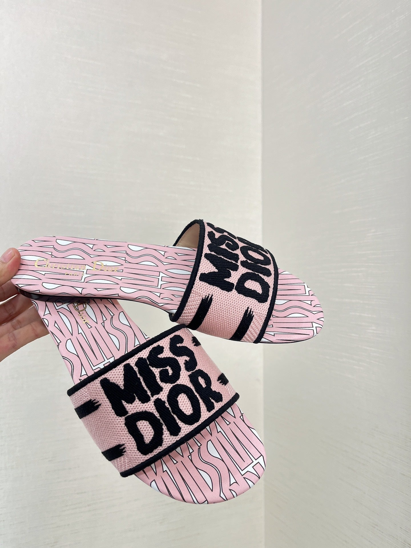 dway slide embroidered cotton pink miss cd alllover motif