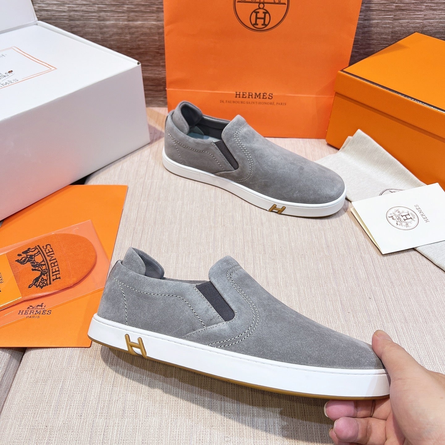 HM Men's 25 Lucky Slip-on Grey Suede 713102