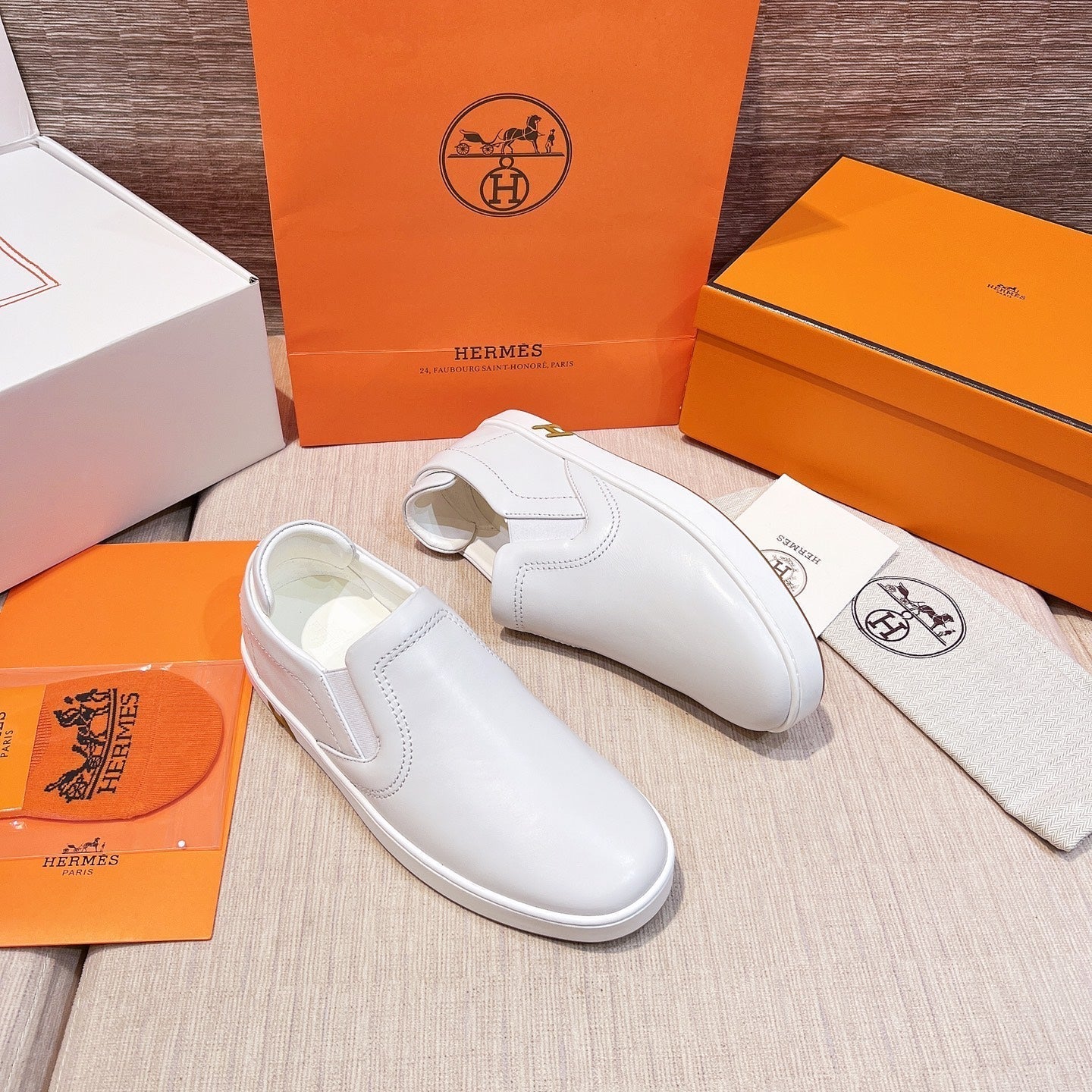 HM Men's 25 Lucky Slip-on White Calfskin 713106