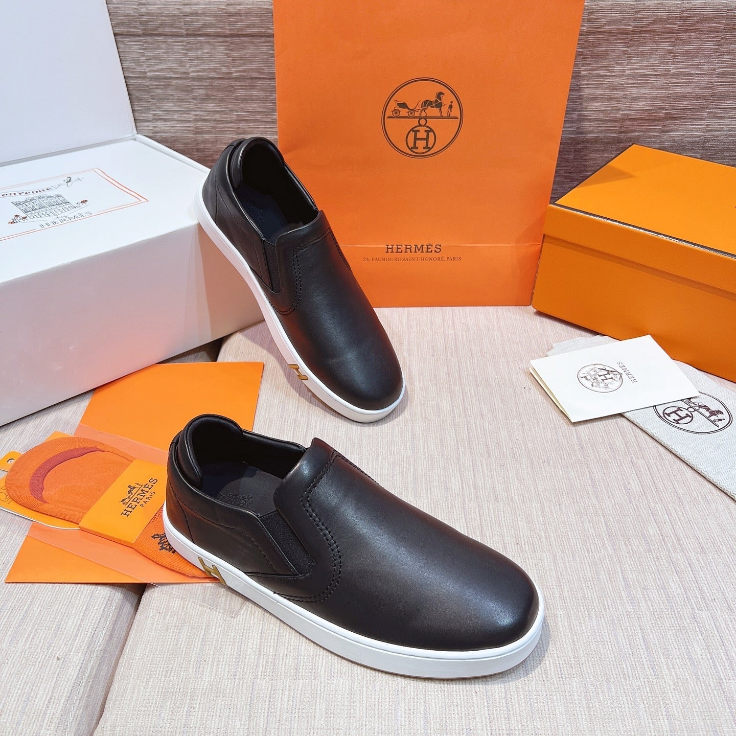 HM Men's 25 Lucky Slip-on Black Calfskin 713107