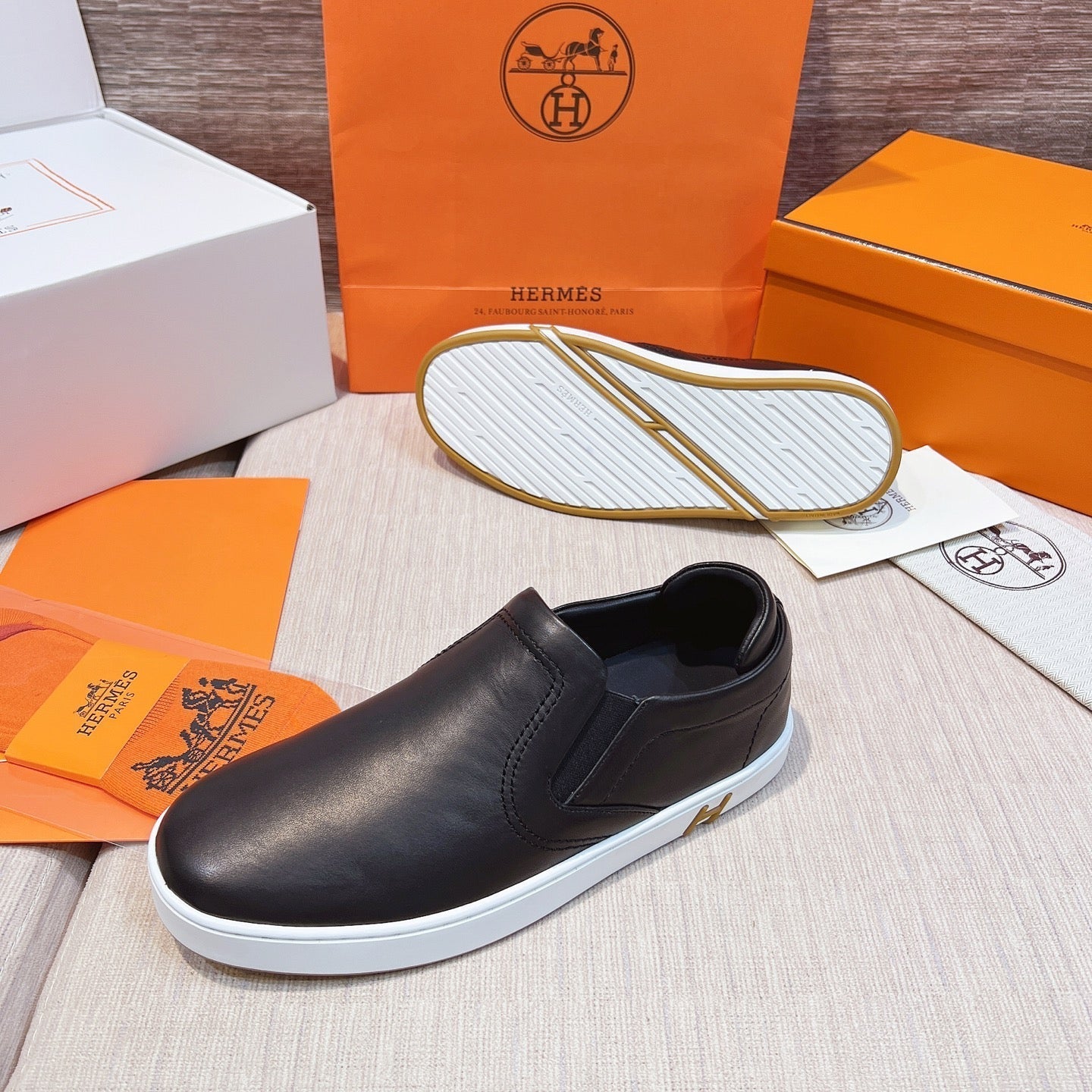 HM Men's 25 Lucky Slip-on Black Calfskin 713107