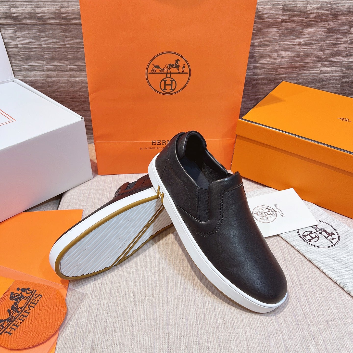 HM Men's 25 Lucky Slip-on Black Calfskin 713107