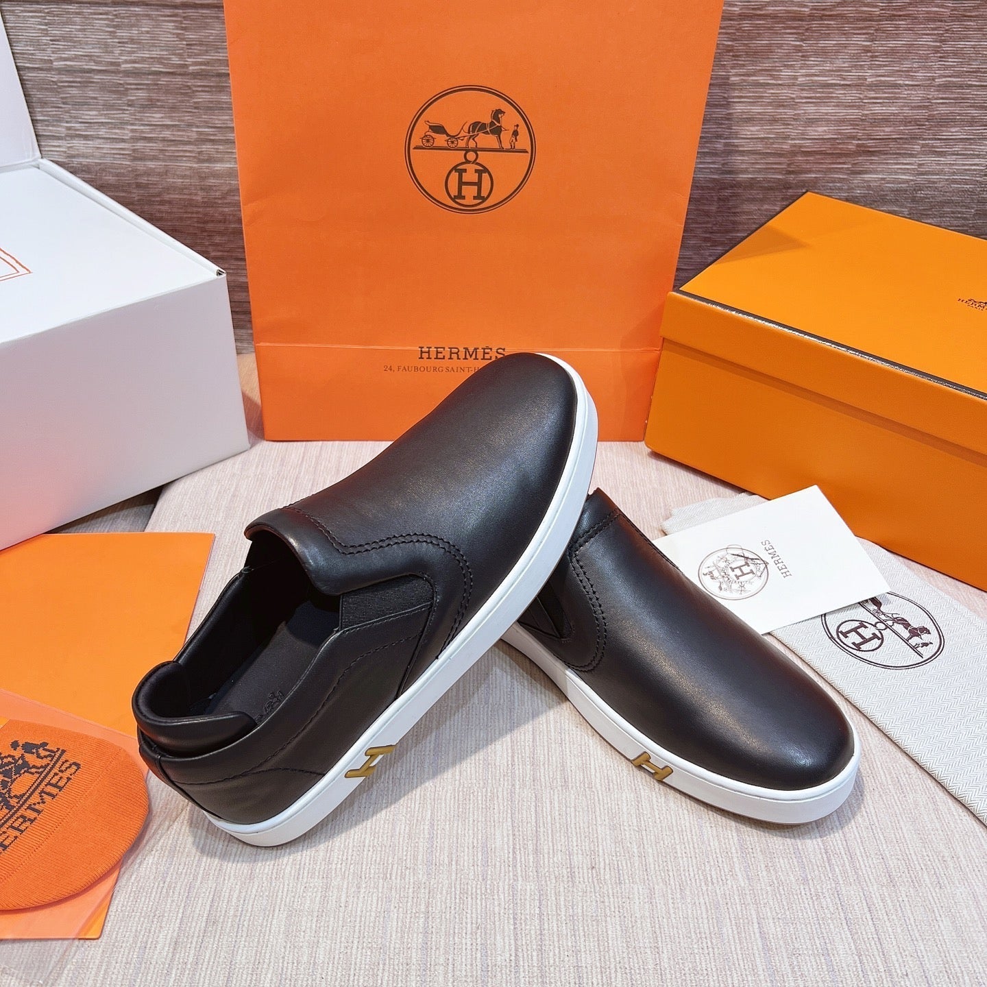 HM Men's 25 Lucky Slip-on Black Calfskin 713107