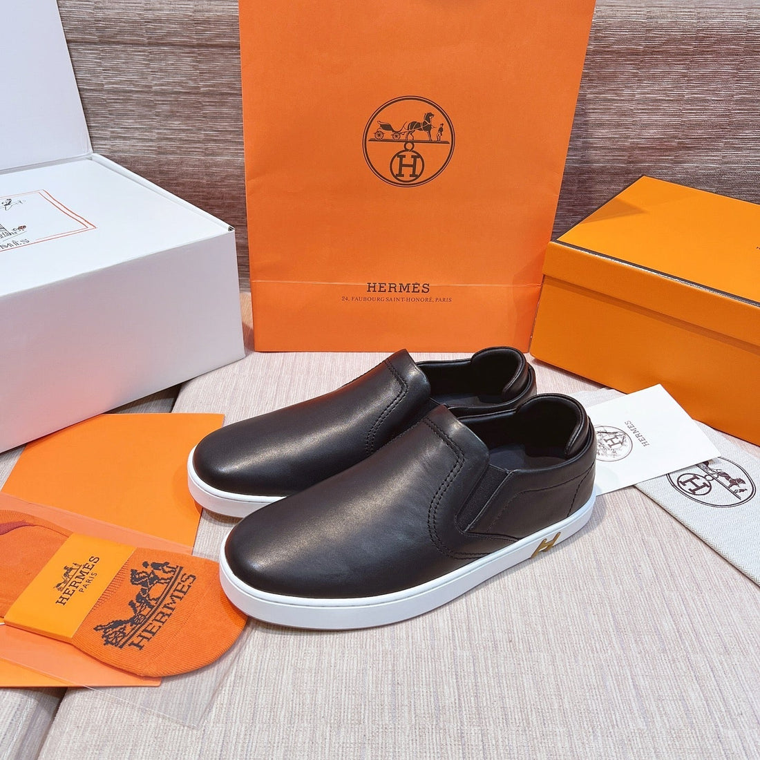 HM Men's 25 Lucky Slip-on Black Calfskin 713107