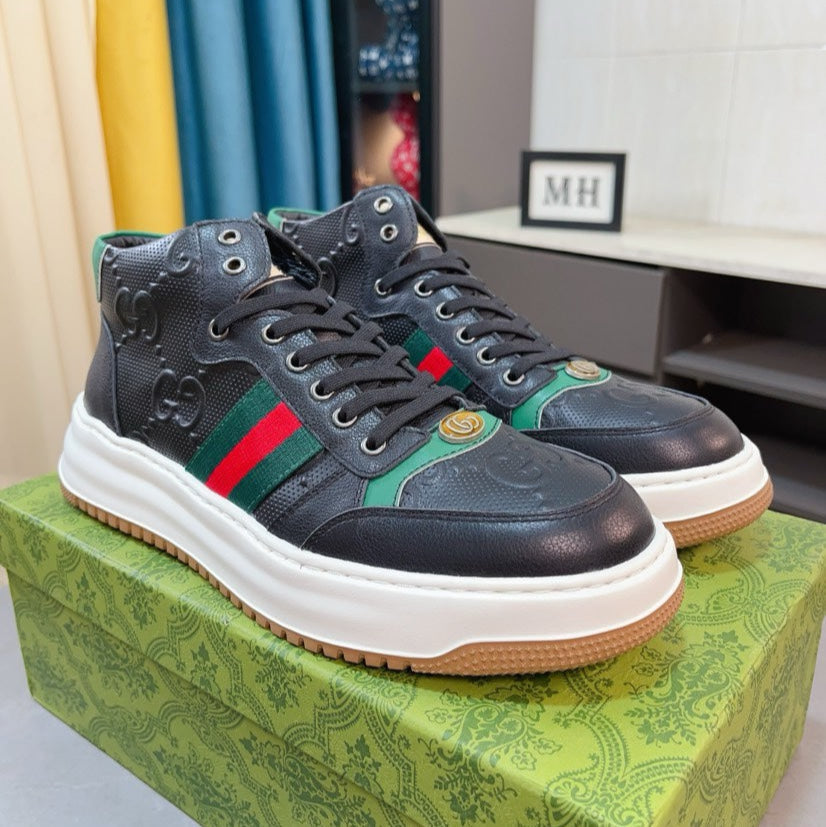 GG Men's Sneaker Black Embossed Cowhide 471066