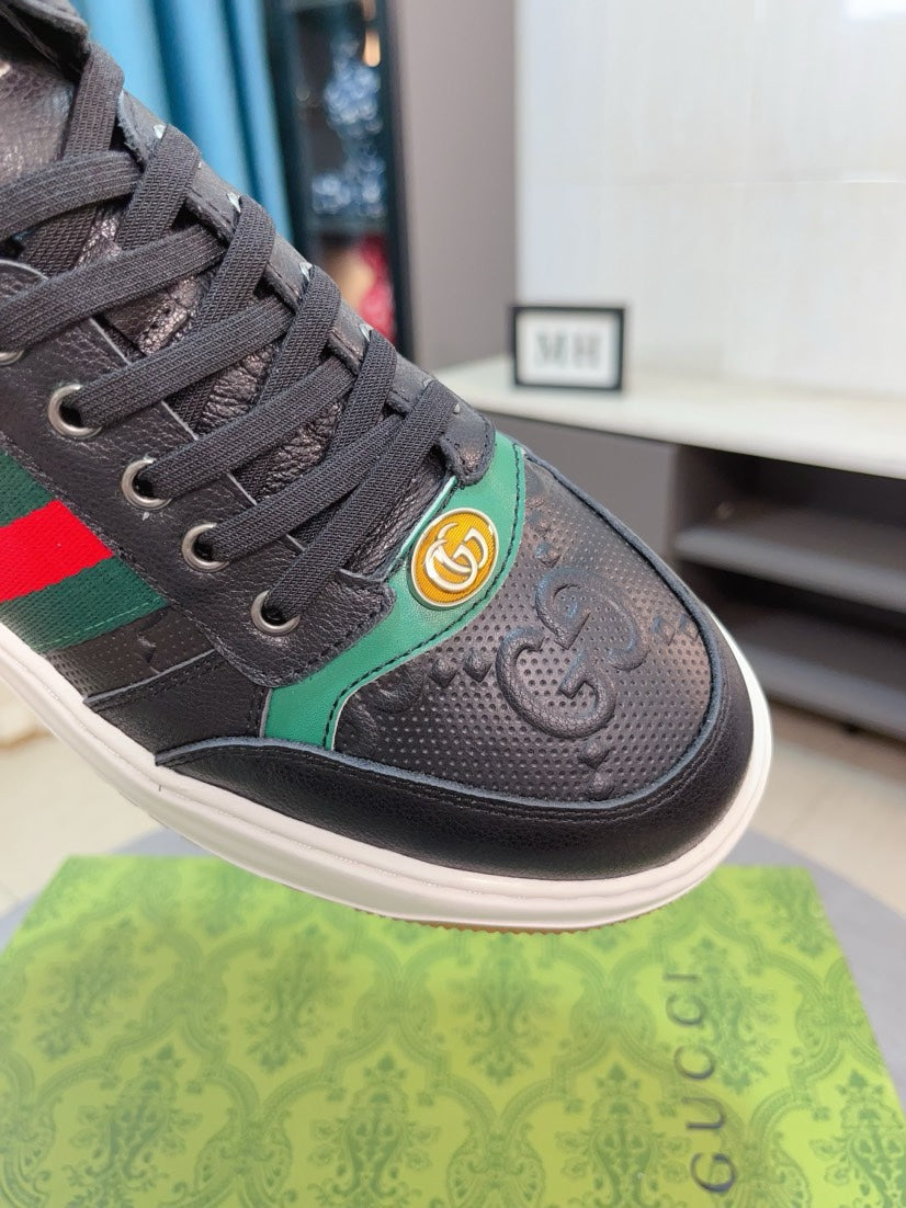 GG Men's Sneaker Black Embossed Cowhide 471066